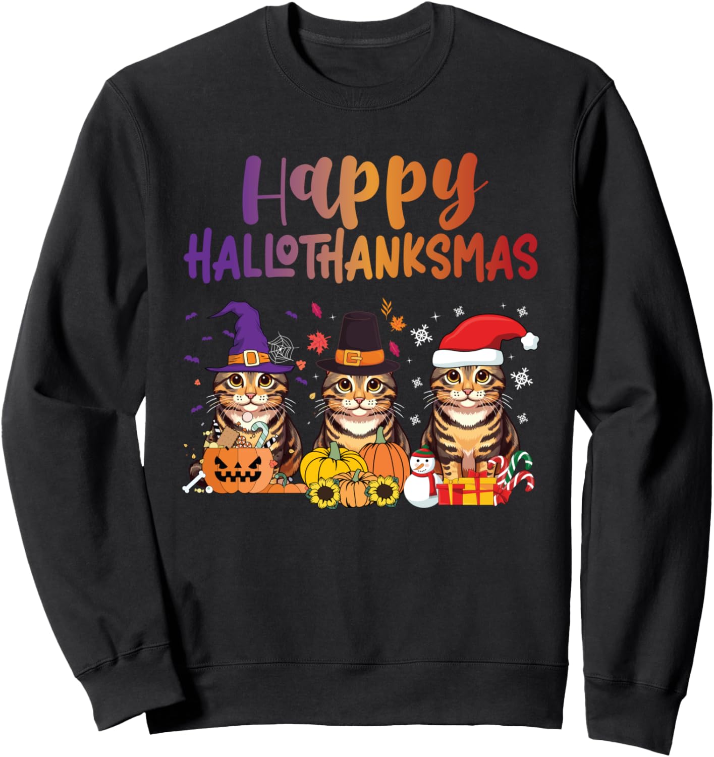 Halloween Thanksgiving Christmas Happy HalloThanksMas Kitty Sweatshirt