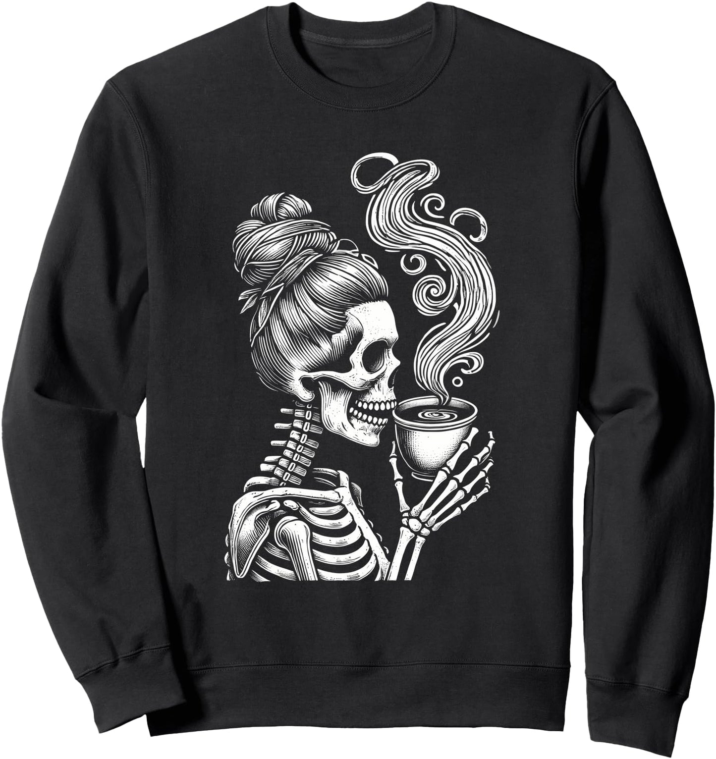 Messy Bun Skeleton Drinking Coffee Funny Halloween Costume Sweatshirt