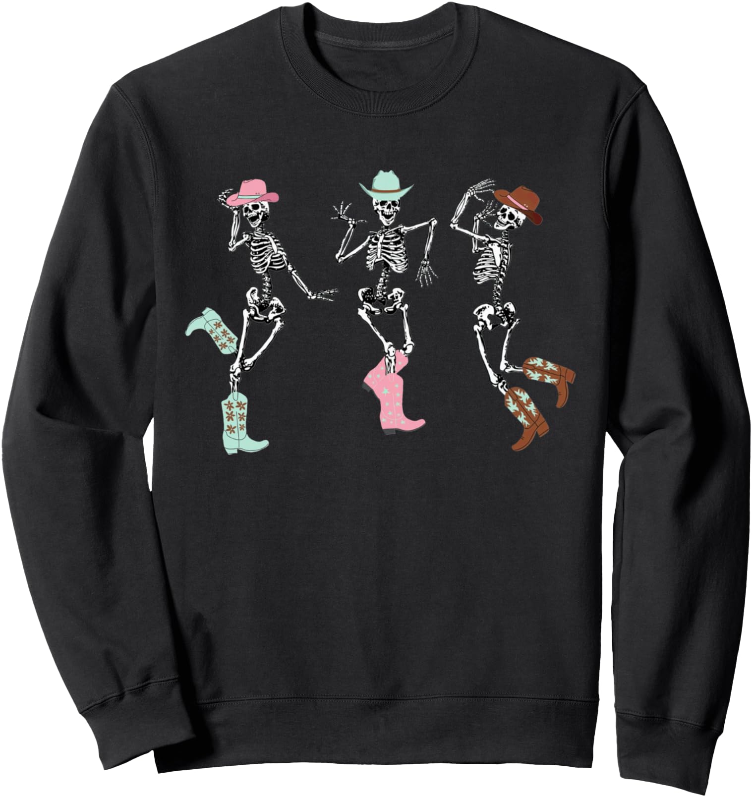 Boot Scootin Skeleton Dancing Halloween Cowboy Western Women Sweatshirt