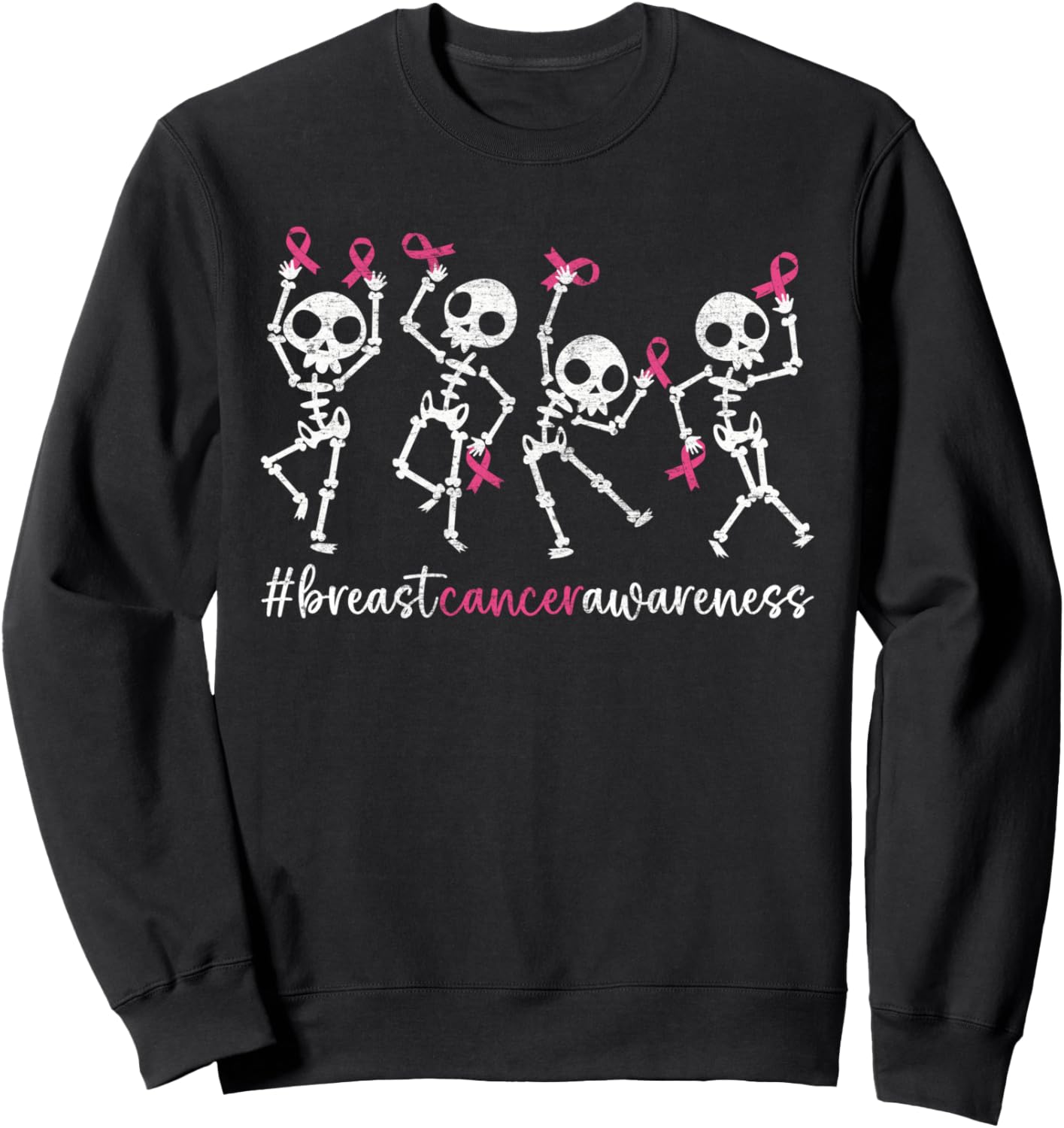 Pink Ribbon Breast Cancer Awareness Skeleton Women Men Kids Sweatshirt