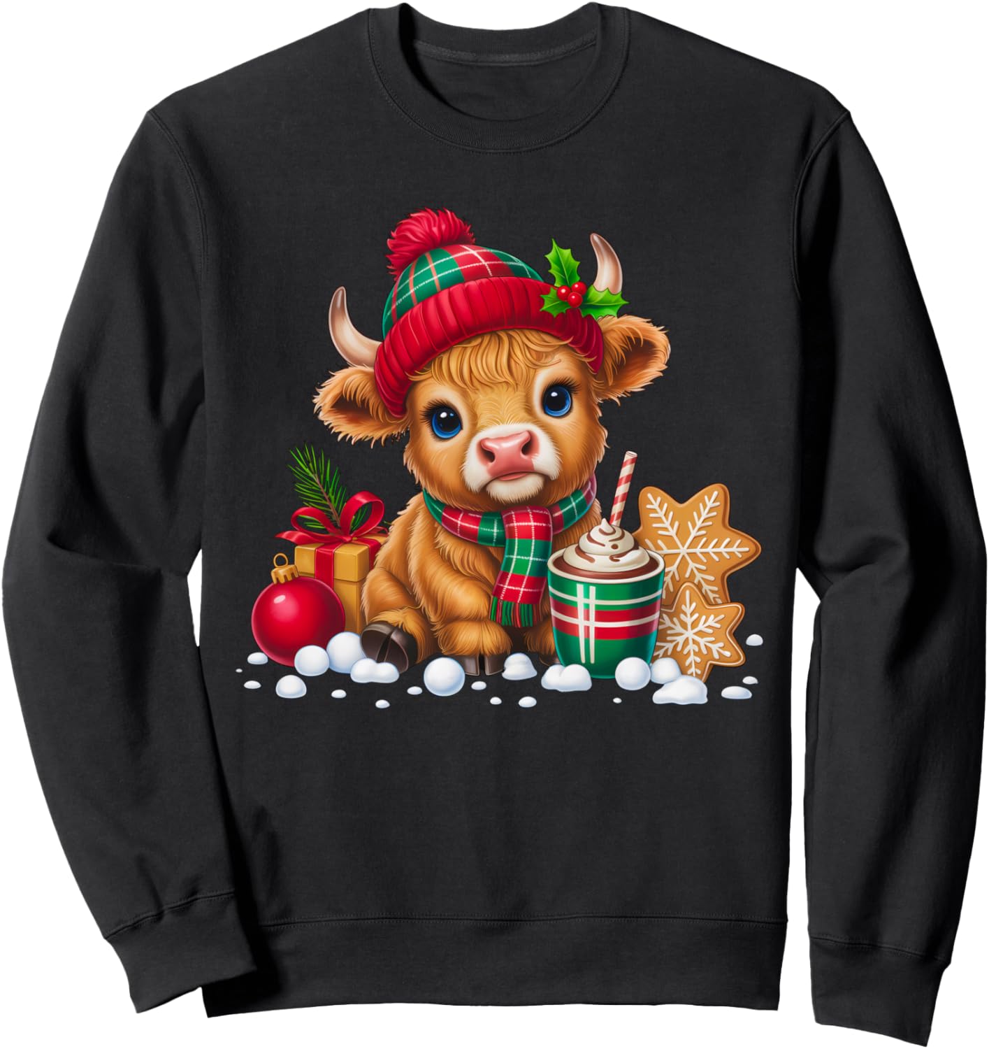 Women Winter Highland Cow Xmas Baby Calf Heifer Christmas Sweatshirt