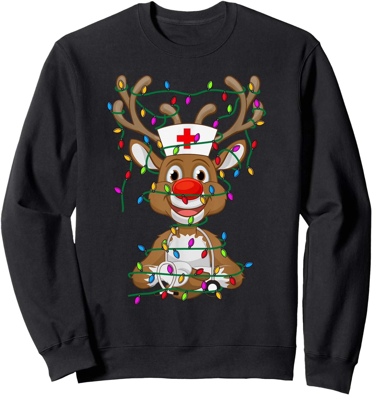 Christmas Light Reindeer Scrubs Rubber Gloves Nurses Gifts Sweatshirt