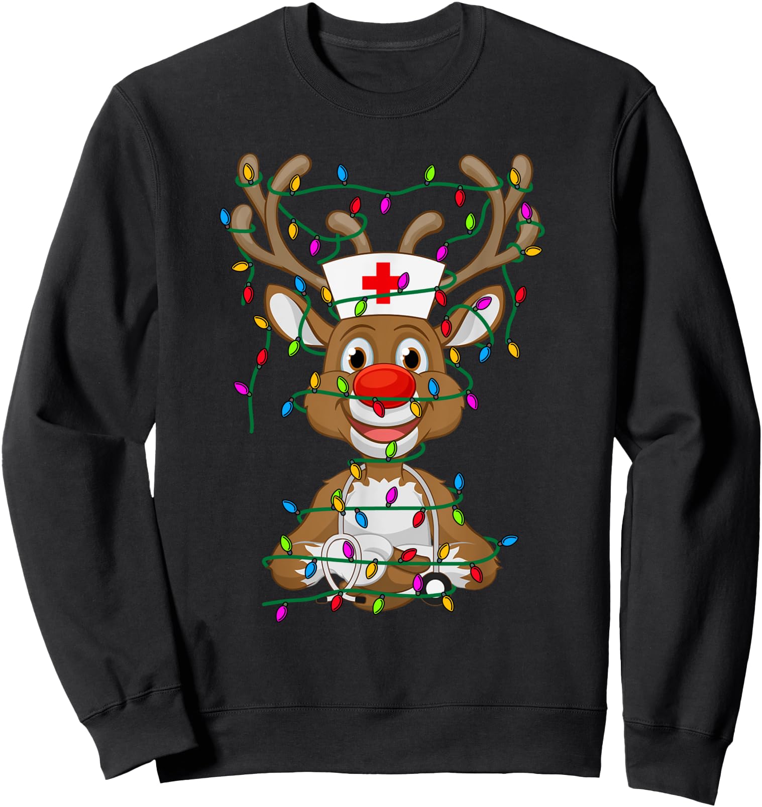 Christmas Light Reindeer Scrubs Rubber Gloves Nurses Gifts Sweatshirt