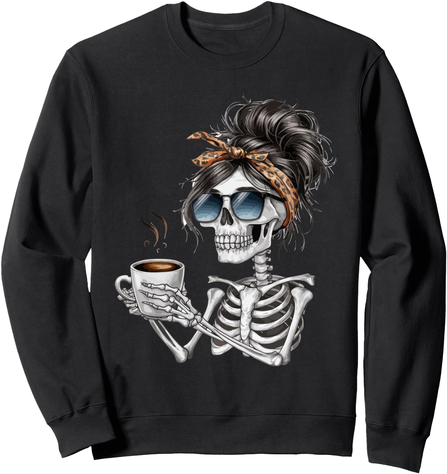 Skeleton Messy Bun Coffee Halloween Coffee Lover Women Sweatshirt