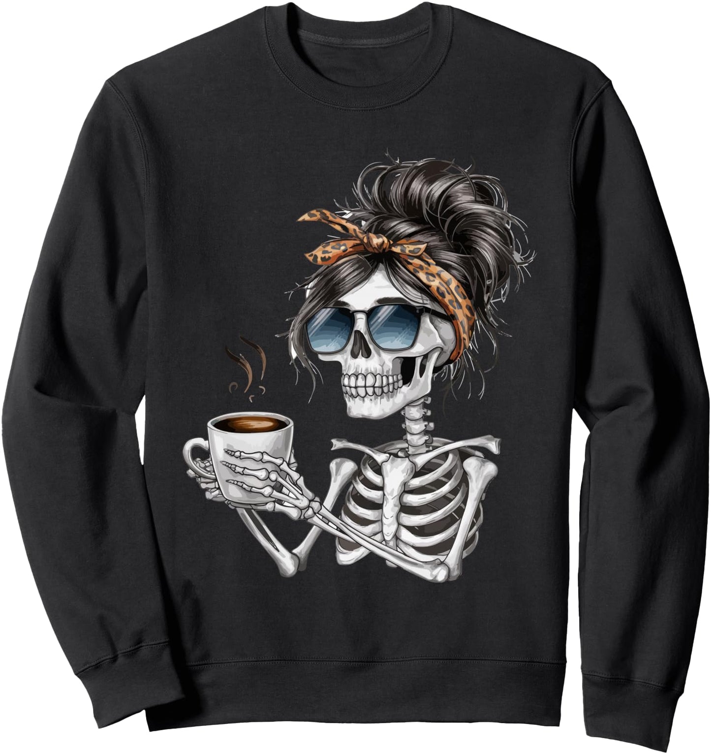 Skeleton Messy Bun Coffee Halloween Coffee Lover Women Sweatshirt