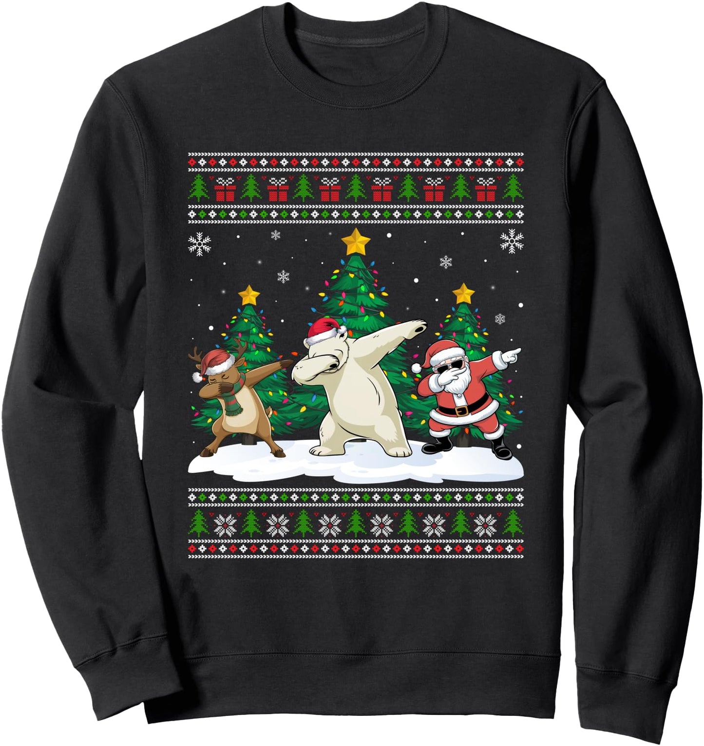 Dabbing Santa Reindeer Polar Bear Tree Lights Ugly Xmas Dab Sweatshirt