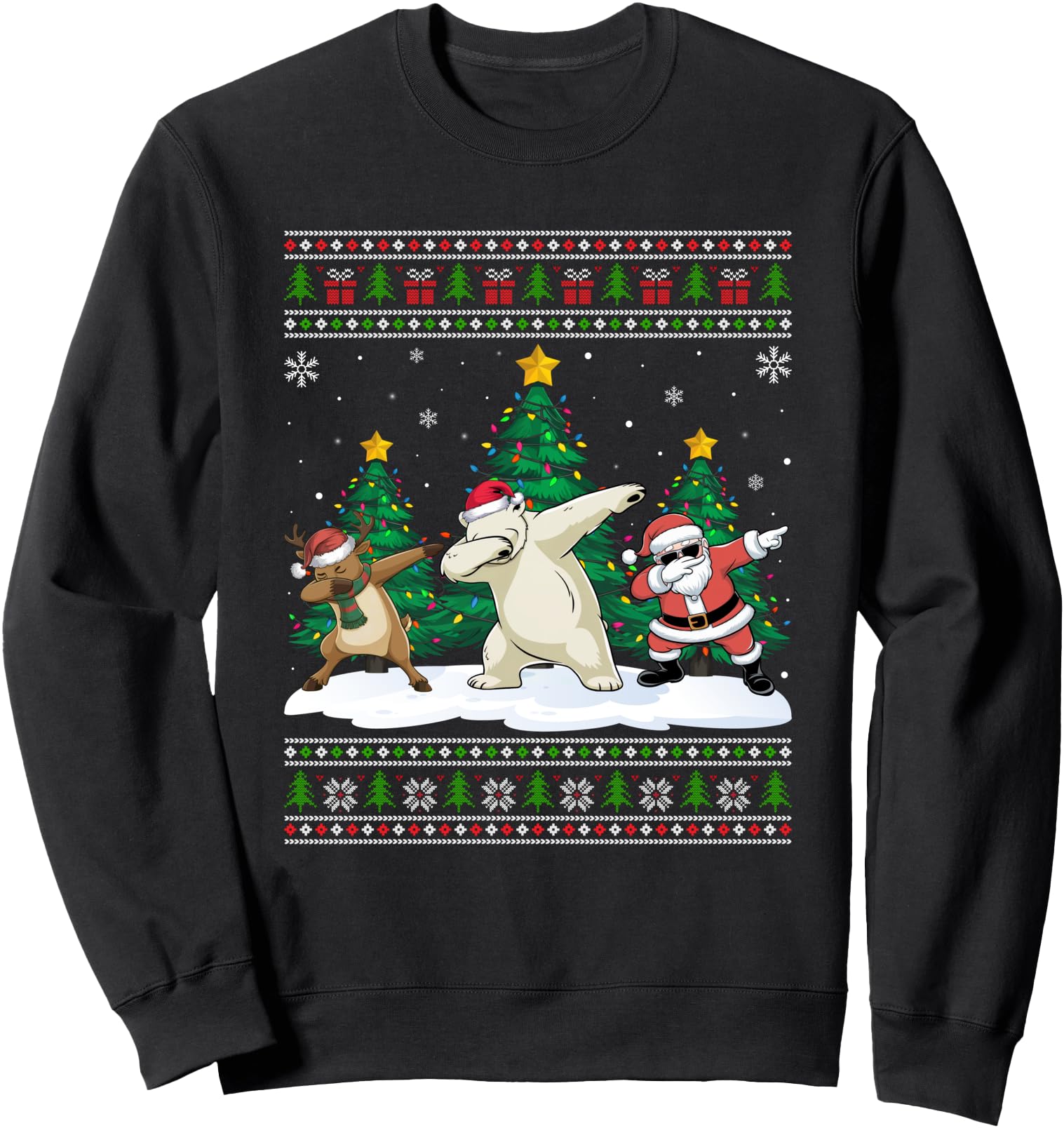 Dabbing Santa Reindeer Polar Bear Tree Lights Ugly Xmas Dab Sweatshirt