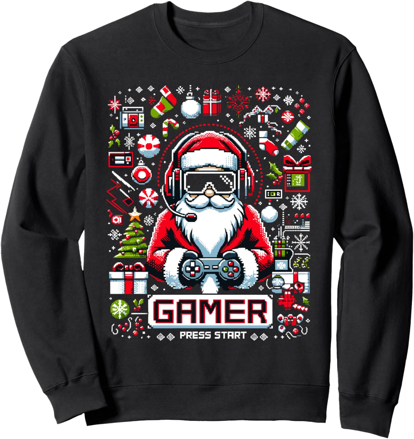 Gamer Ugly Christmas Sweater Retro Video Game Pixel Art Sweatshirt