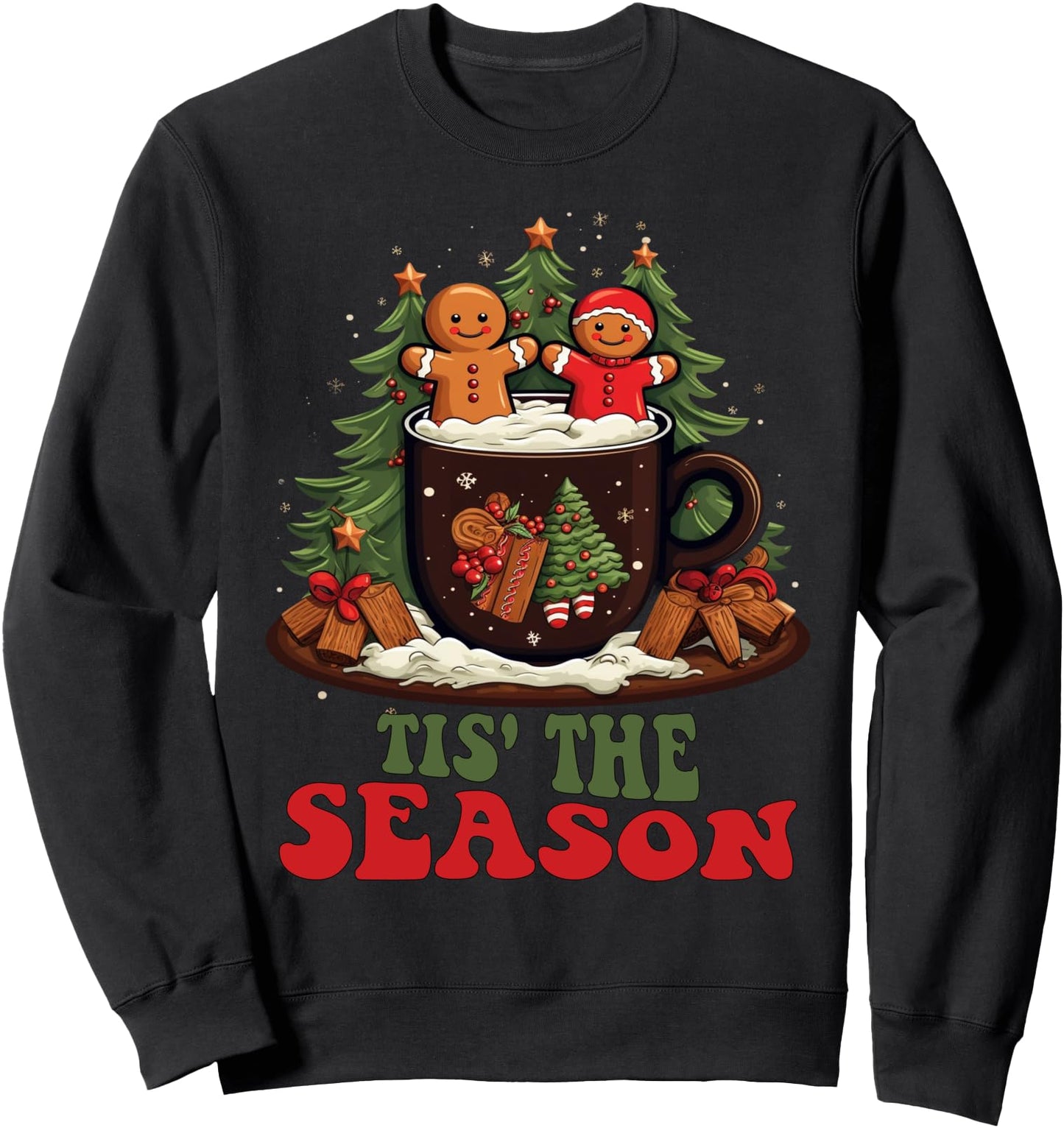 Tis The Season Christmas Hot Cocoa Gingerbread Cookie Pajama Sweatshirt