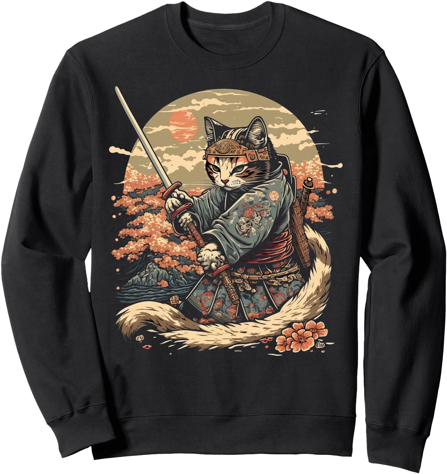 Japanese Art Cat Ninja Ukiyo-e Anime Style Samurai Cat Sweatshirt