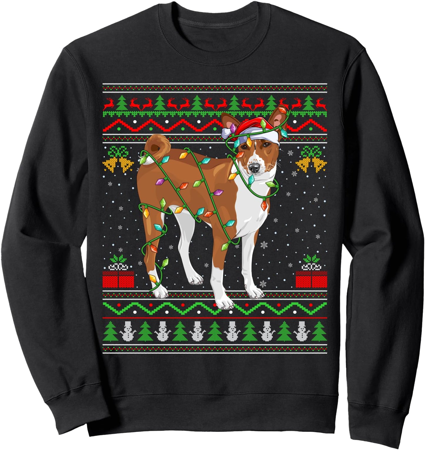 Basenji Dog Christmas Lights Santa Ugly Sweater Xmas Sweatshirt