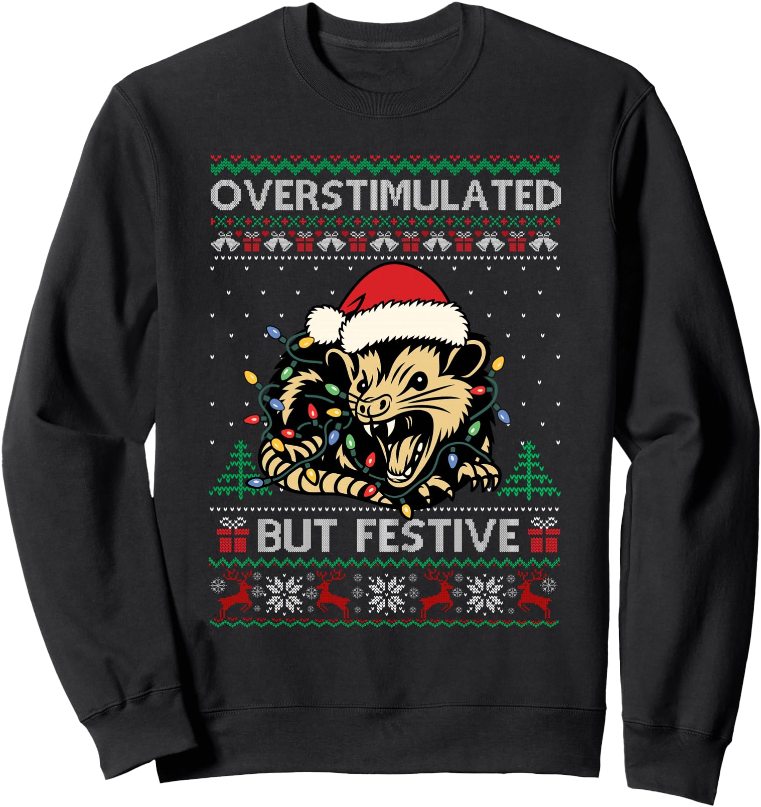 Overstimulated But Festive Possum Christmas Pajamas Ugly Sweatshirt