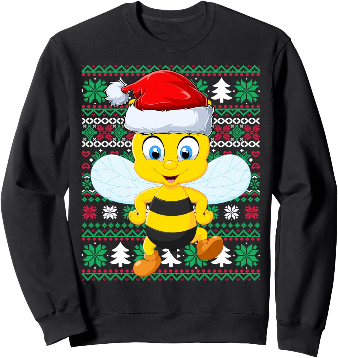 Ugly Xmas Sweater Style Santa Hat Funny Bumble Bee Christmas Sweatshirt