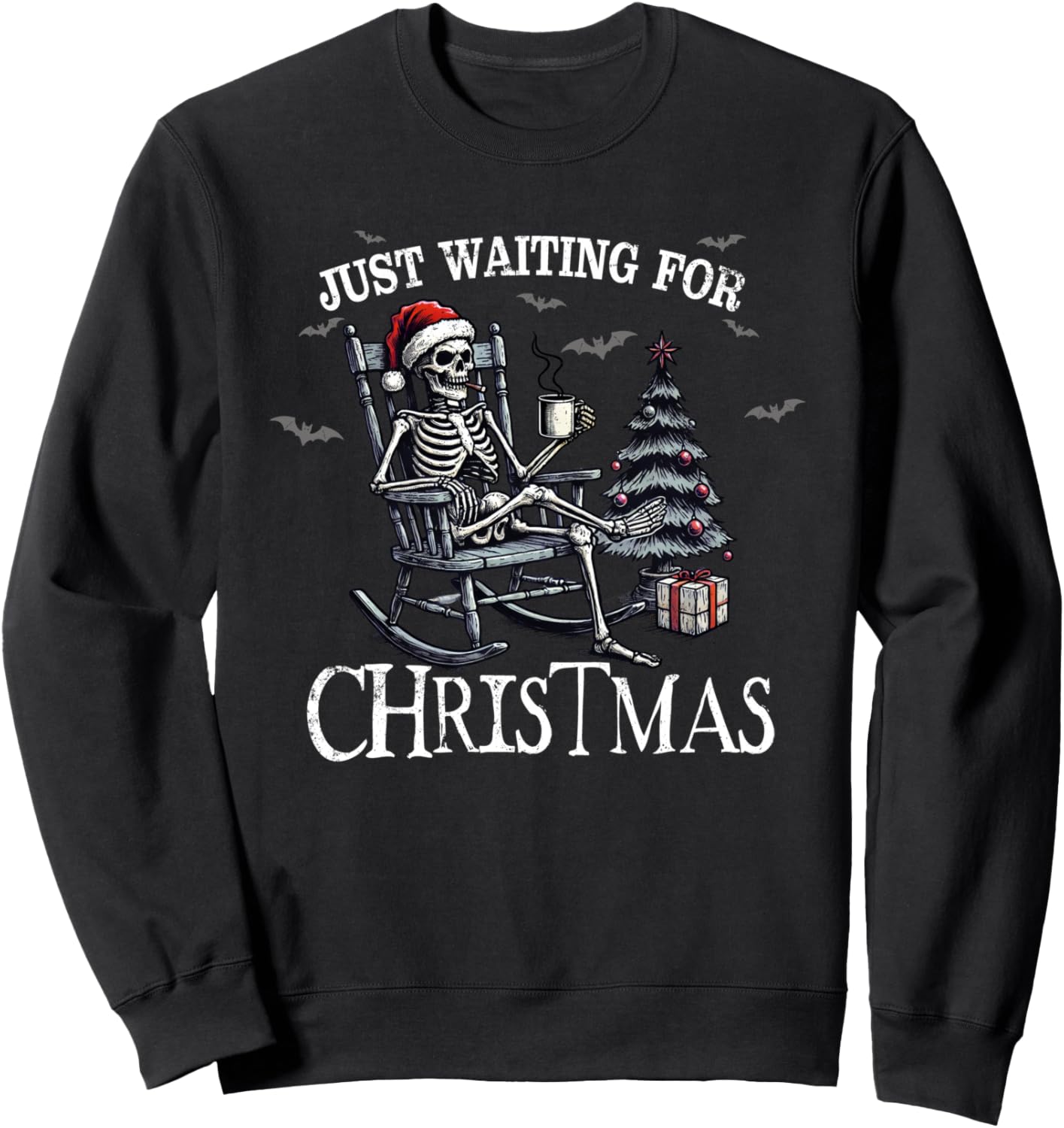 Just Waiting For Christmas Holiday Funny Skeleton Christmas Sweatshirt