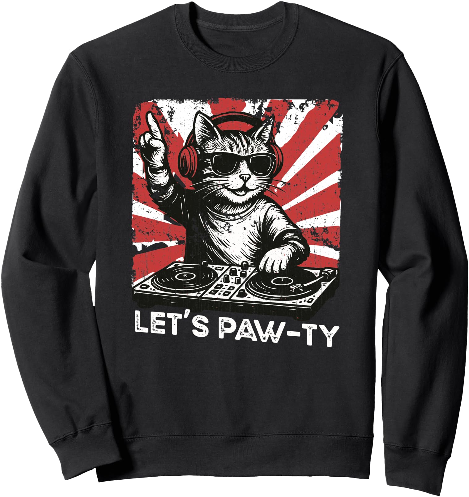 Funny Cat DJ Retro Turntable Disco Dance Club Sound Tech Sweatshirt
