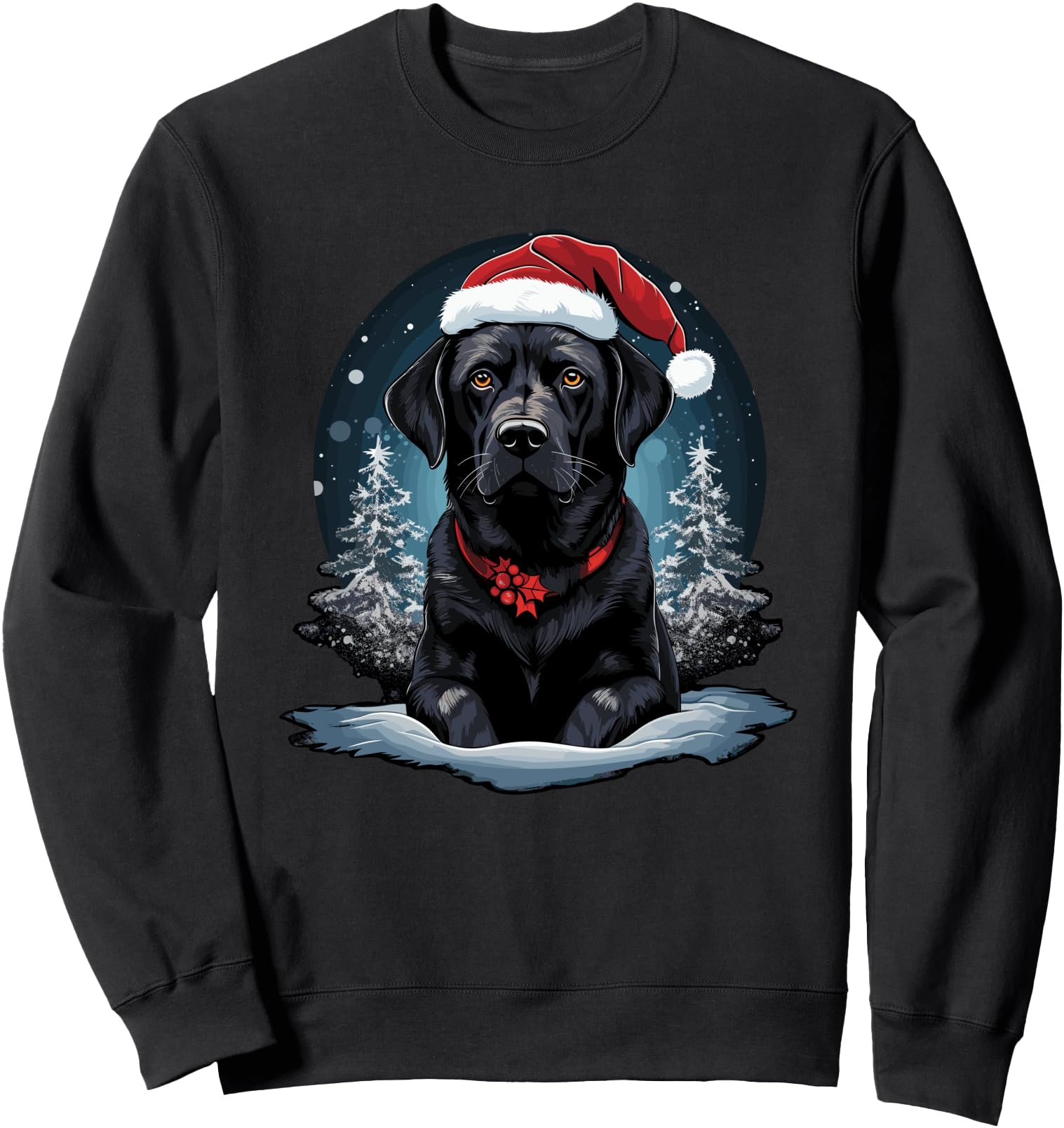 Black Labrador Christmas Lights Santa Hat Xmas Pajama Sweatshirt