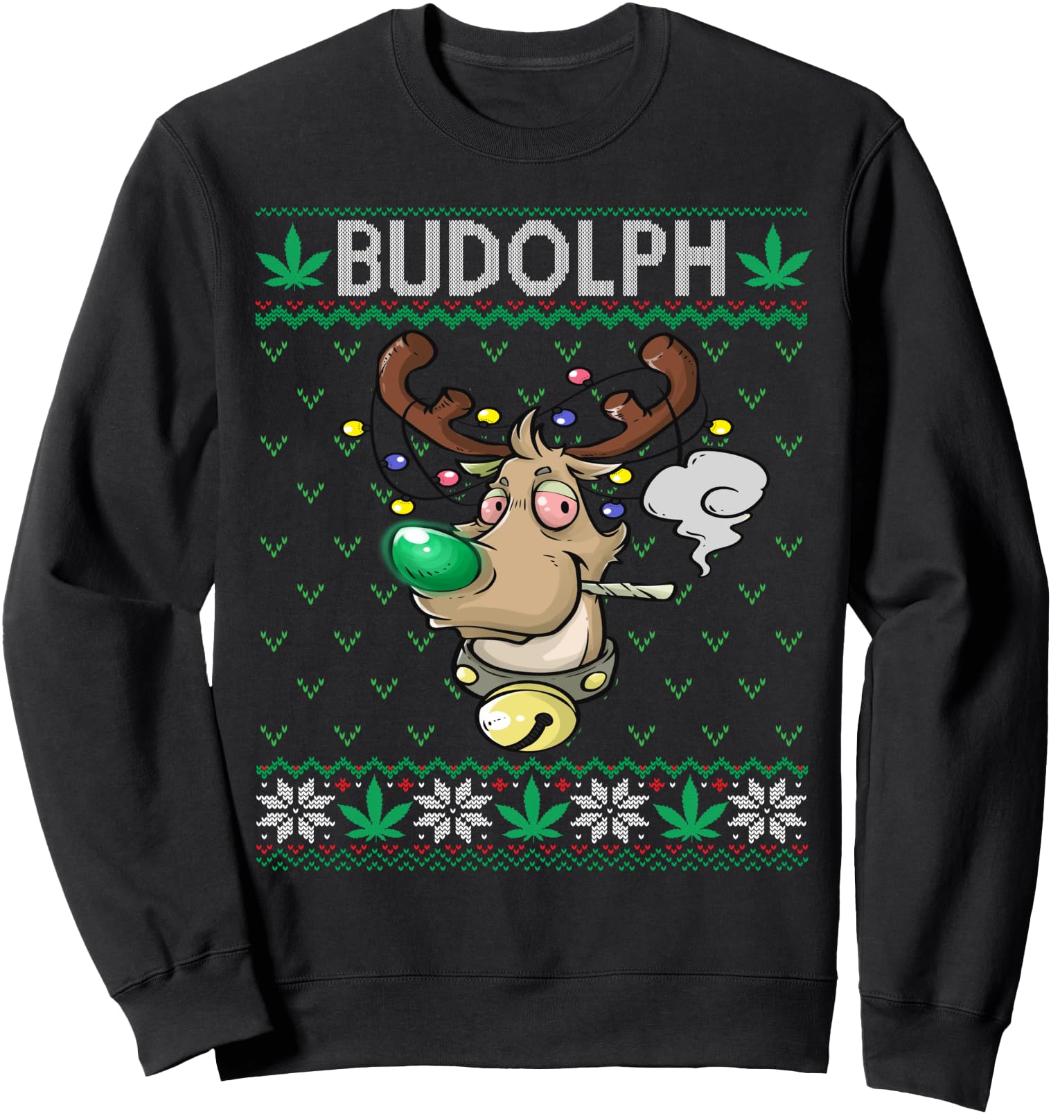 Budolph Weed Smoking Rudolph Ugly Christmas Cannabis Sweatshirt