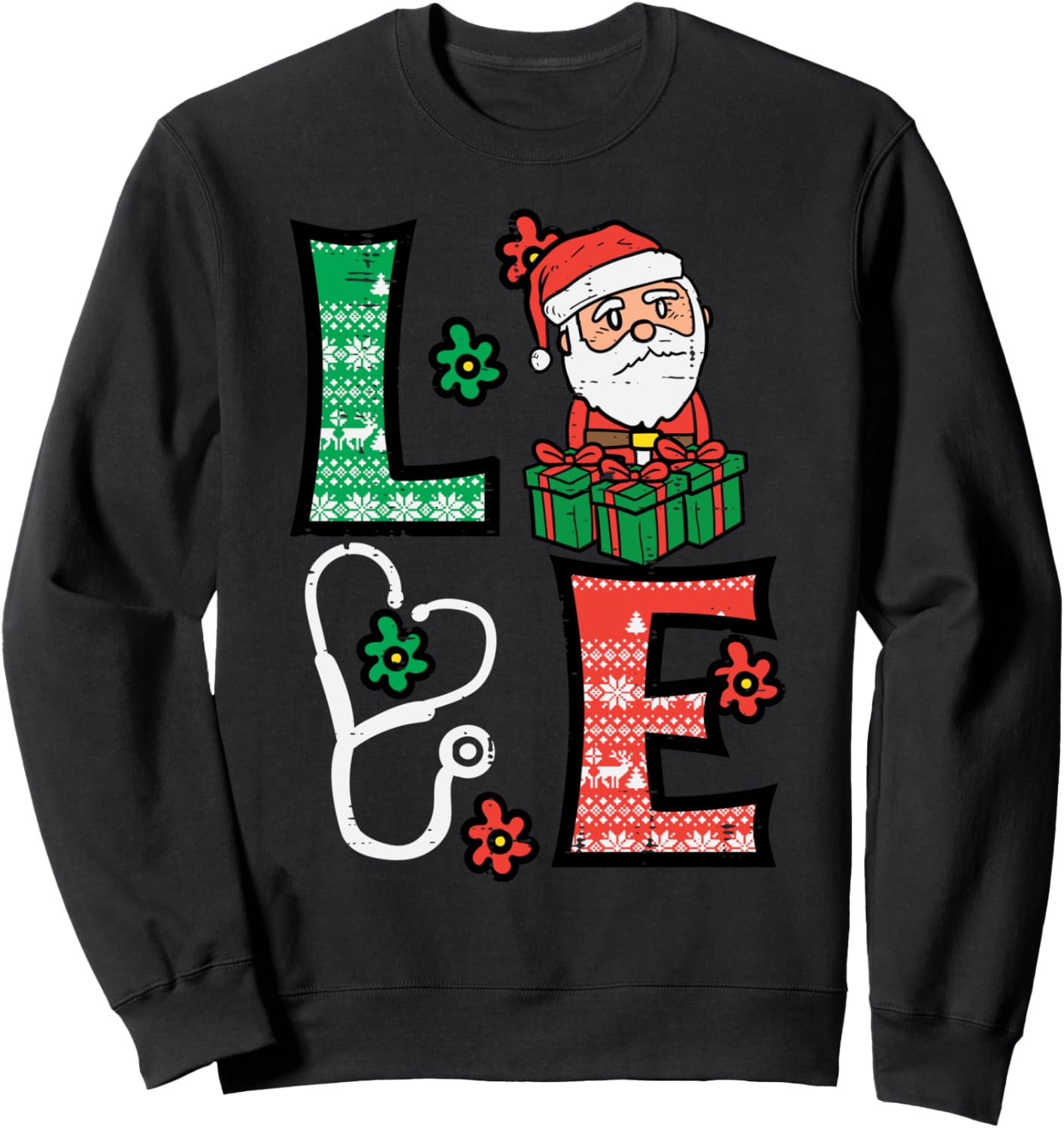 Love Stethoscope Christmas Nurse Cute Xmas Nursing Scrub Top Sweatshirt