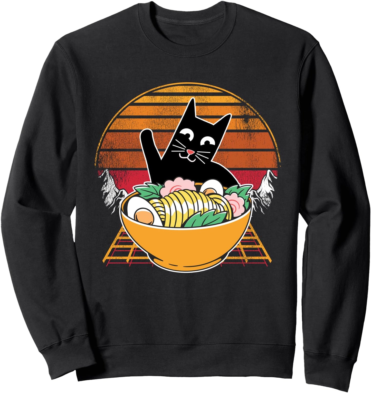Ramen Cat Vintage Sunset 70s Kawaii Anime Japanese Noodles Sweatshirt