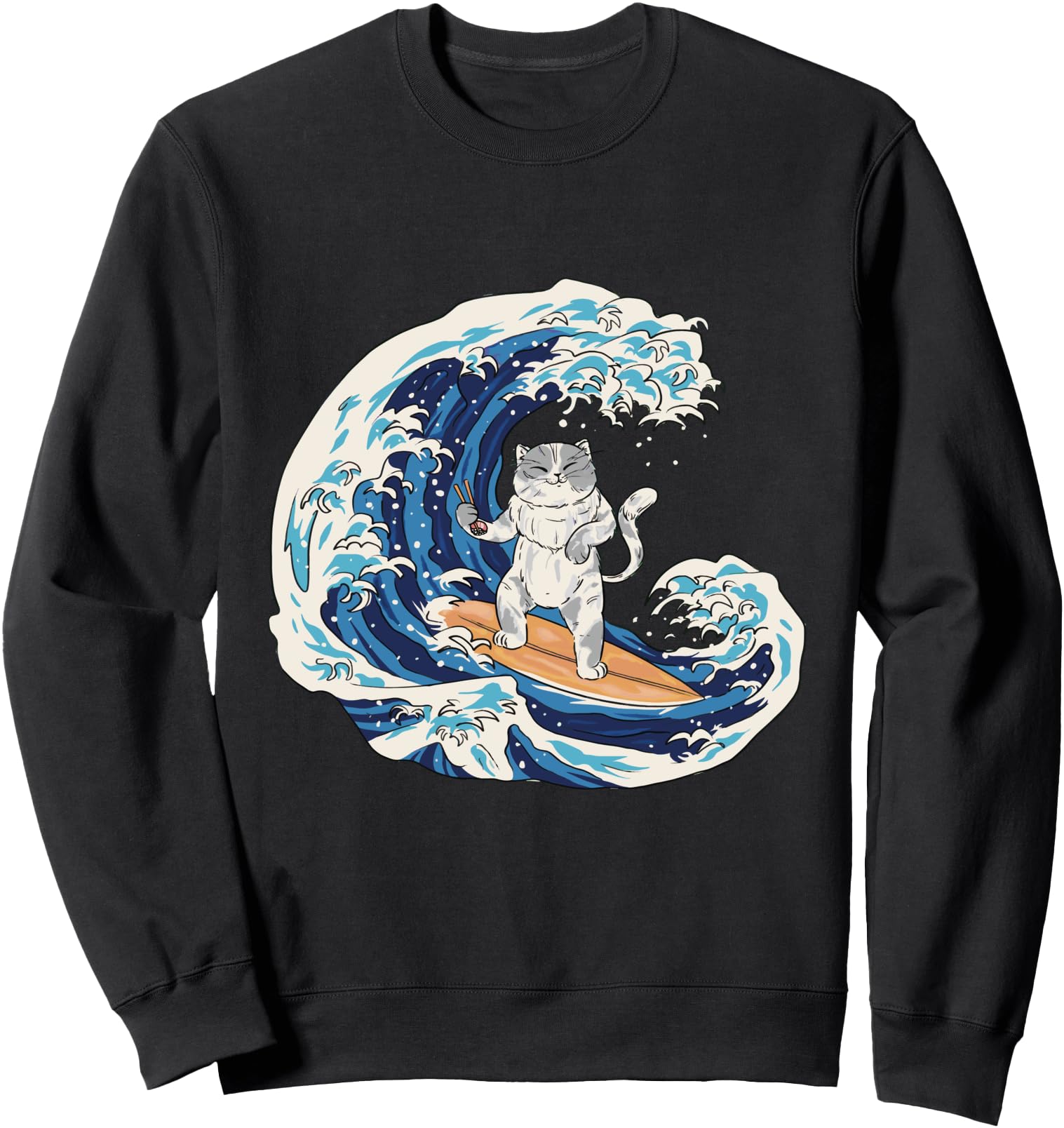 Japanese wave surfing cat Sweatshirt