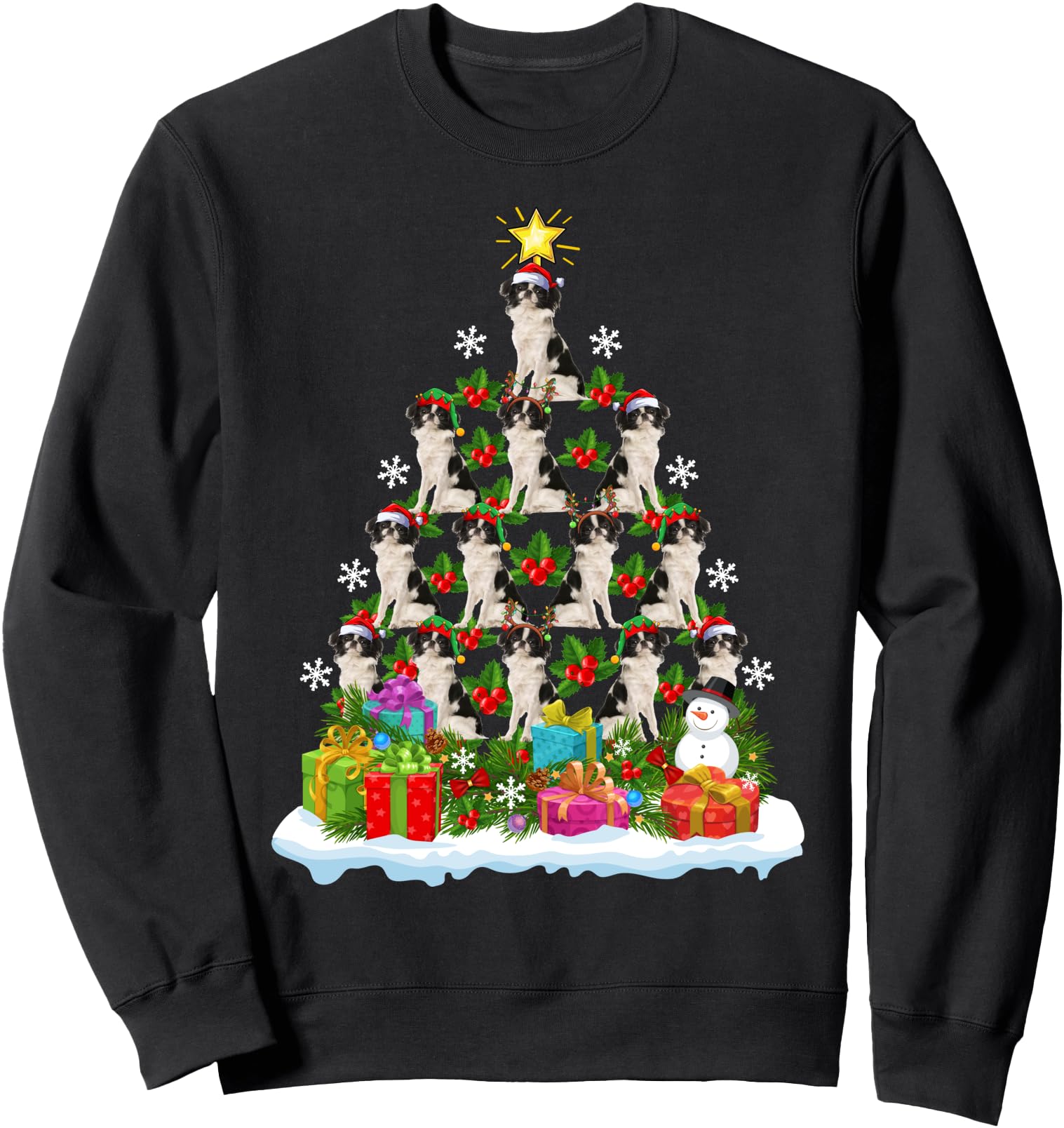Xmas Lighting Matching Santa Japanese Chin Christmas Tree Sweatshirt