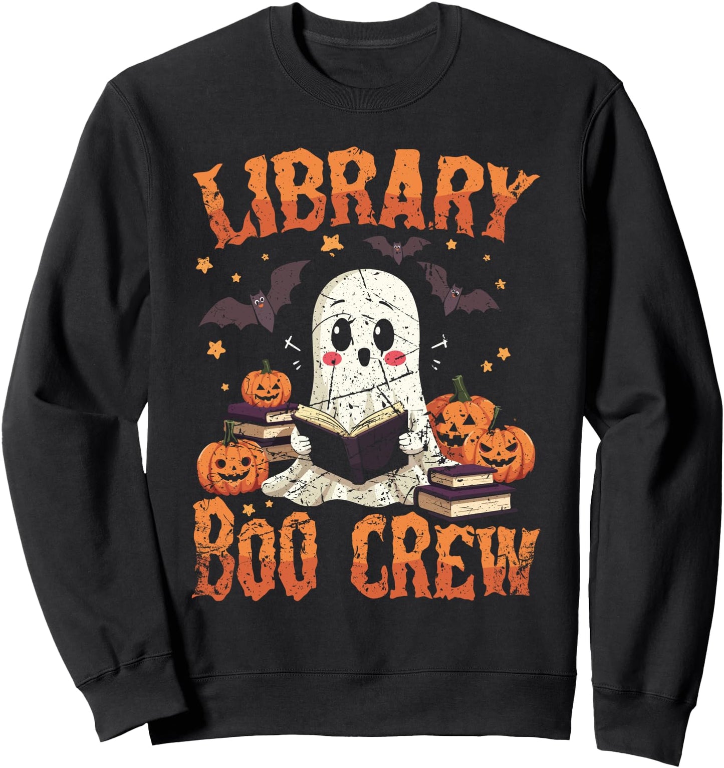 Retro Librarian Halloween Library Boo Crew Sweatshirt