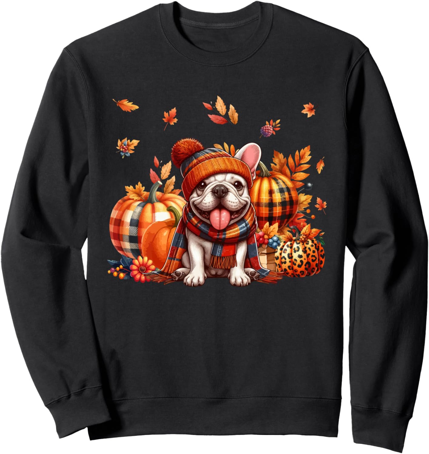 French Bulldog Thanksgiving Leopard Pumpkins Fall Leaves Sweatshirt
