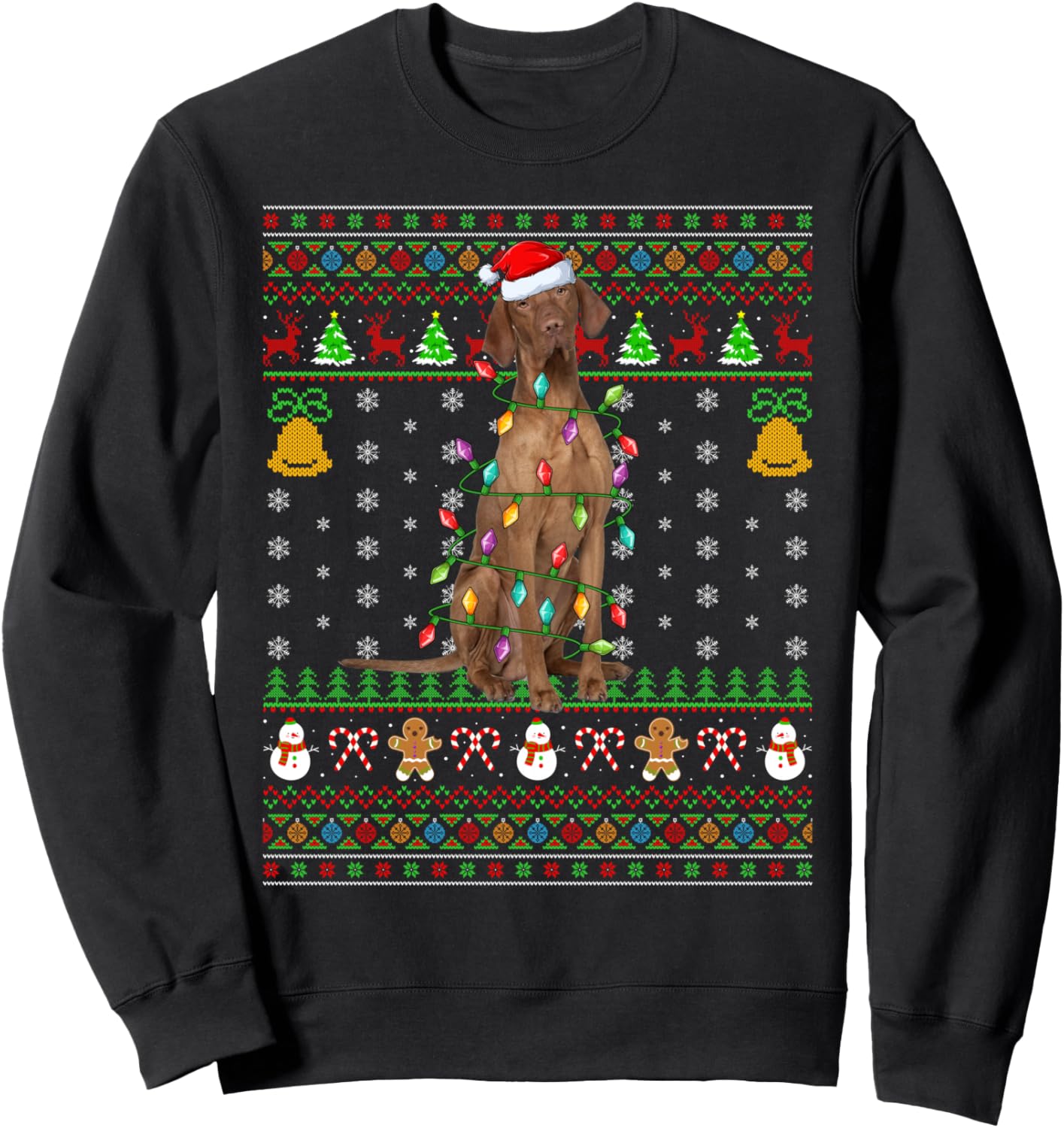 Vizsla Dog Christmas Lights Funny Dog Ugly Sweaters Xmas Sweatshirt