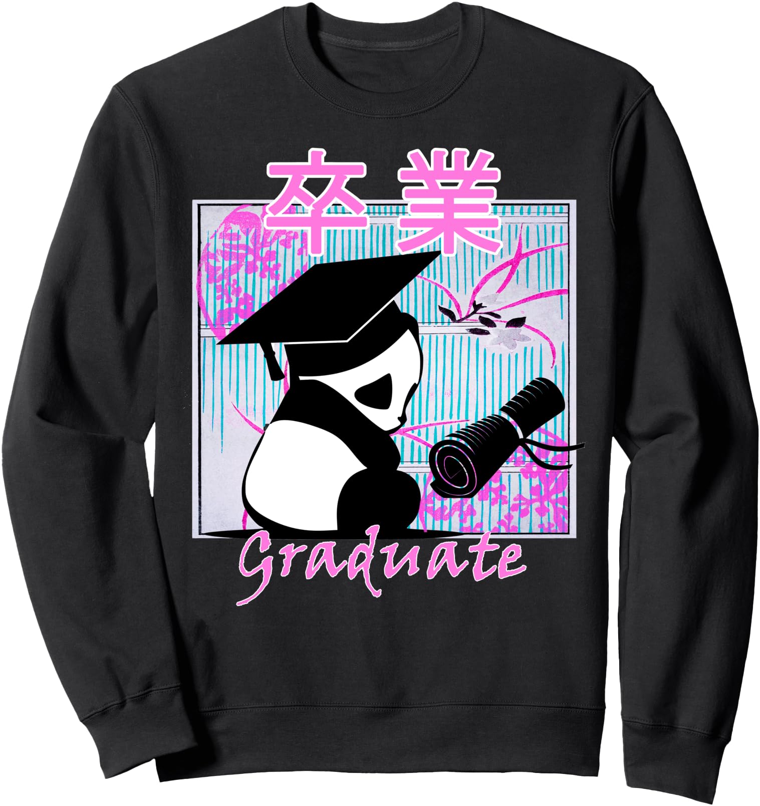 90s Retro Anime Graduation Ideas Panda Japanese Kawaii Sweatshirt
