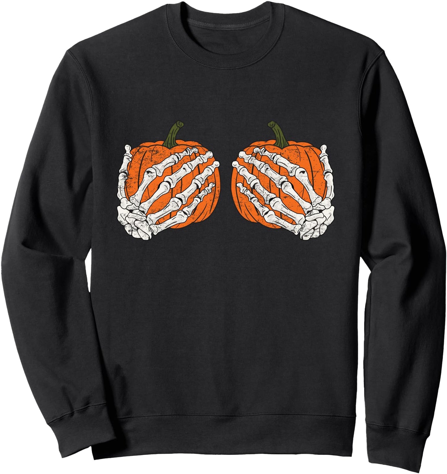 Pumpkin Boobies Skeleton Hands Adult Women's Funny Halloween Sweatshirt
