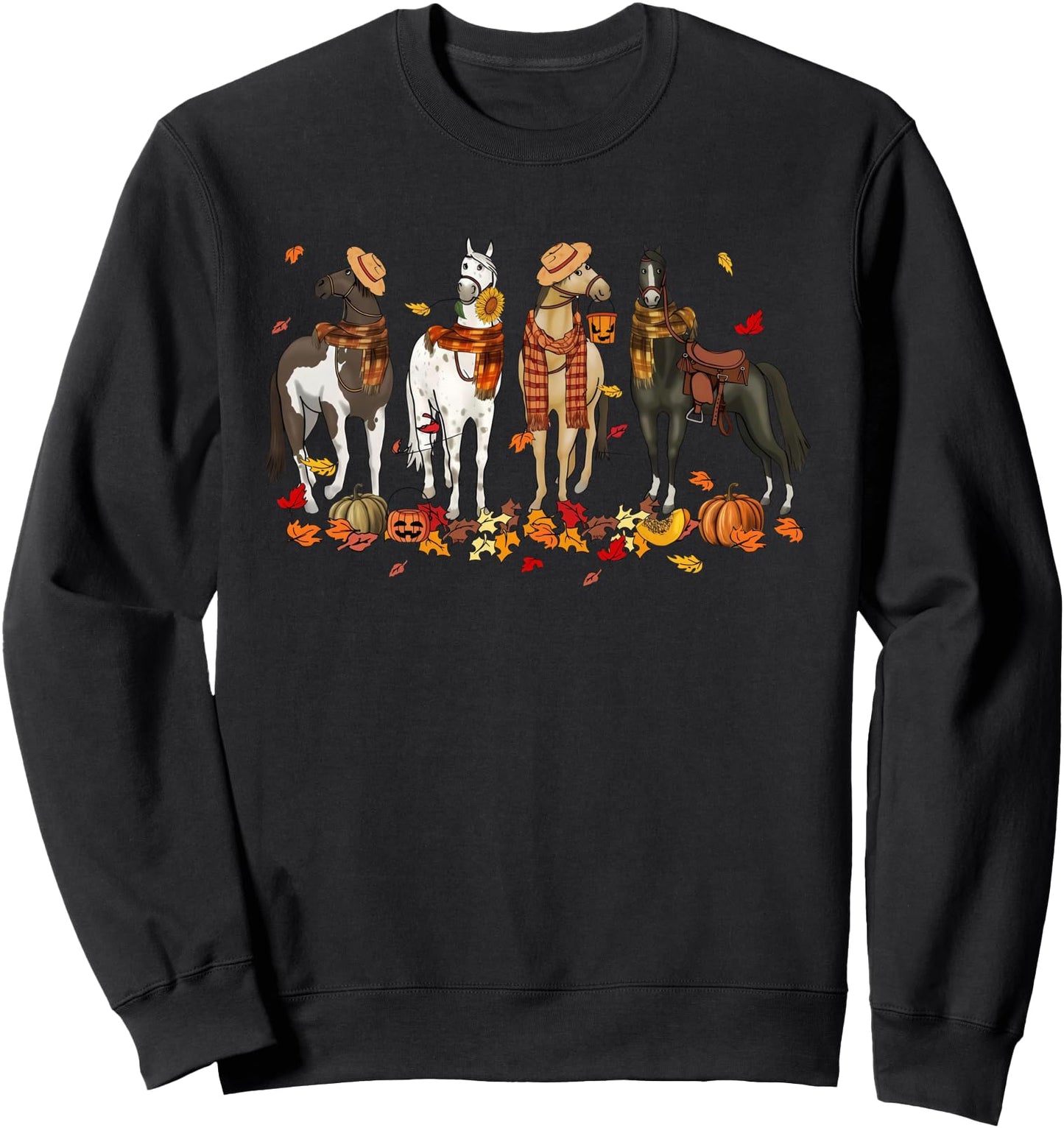 Fall Horse Thanksgiving Horse Autumn Leaves Western Horses Sweatshirt