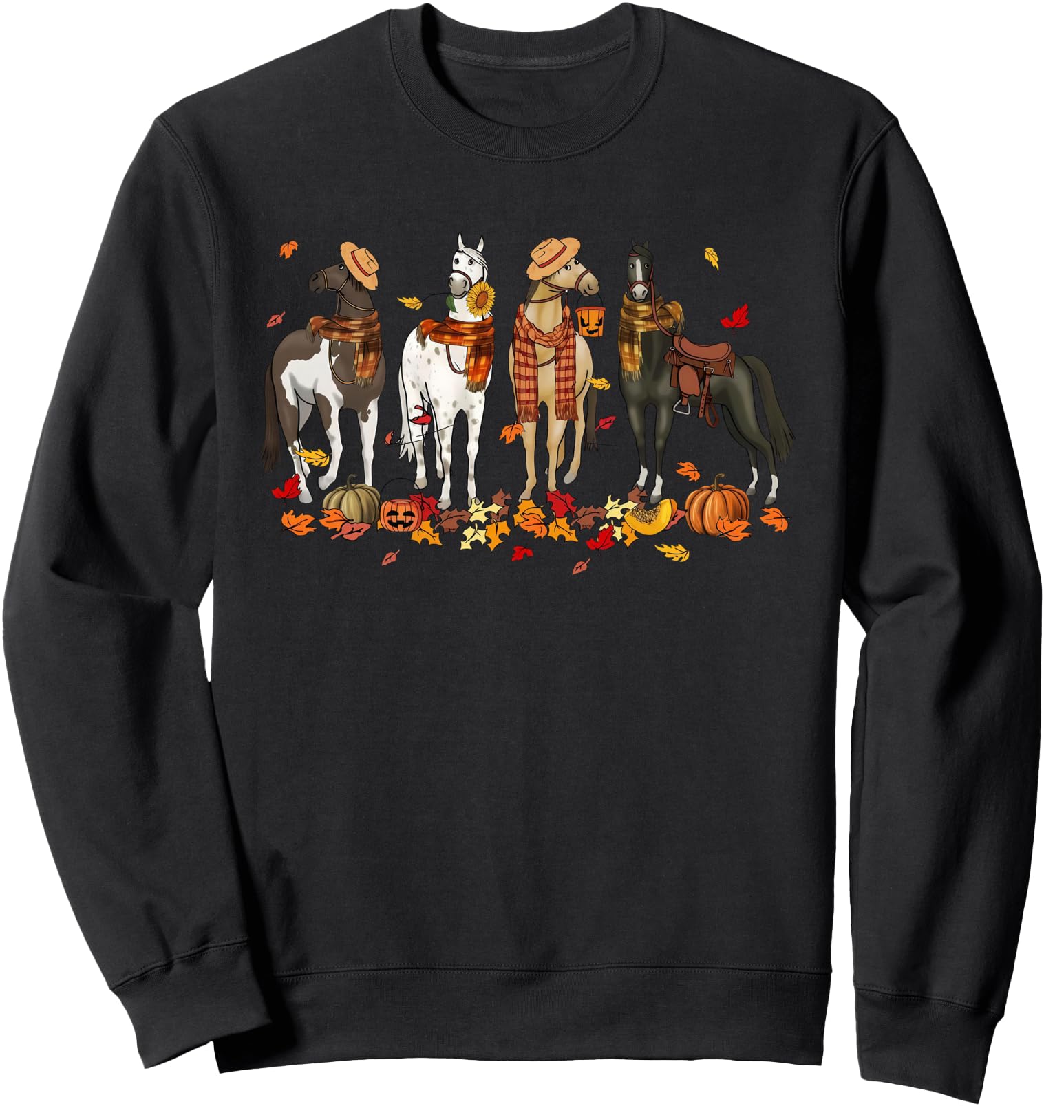 Fall Horse Thanksgiving Horse Autumn Leaves Western Horses Sweatshirt