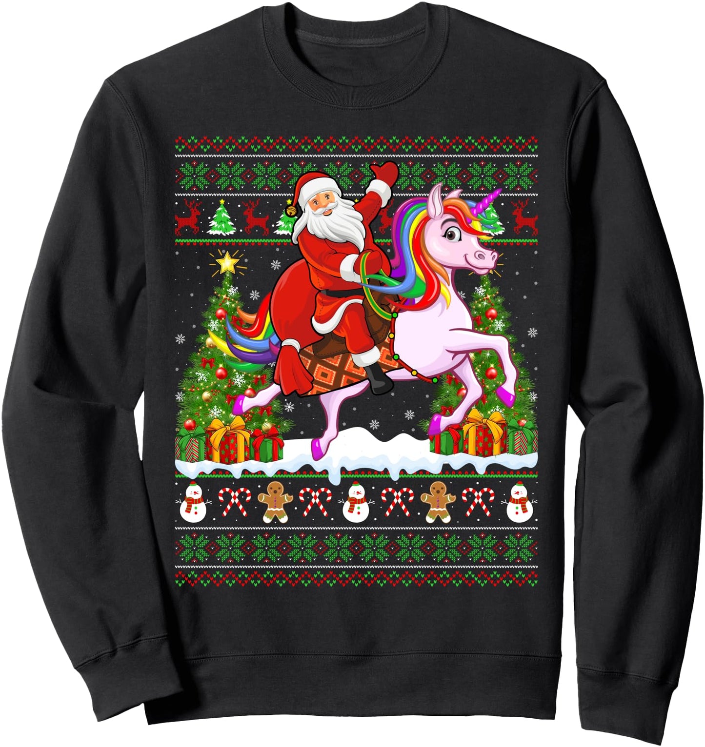 Unicorn Lover Funny Ugly Santa Riding Unicorn Christmas Sweatshirt