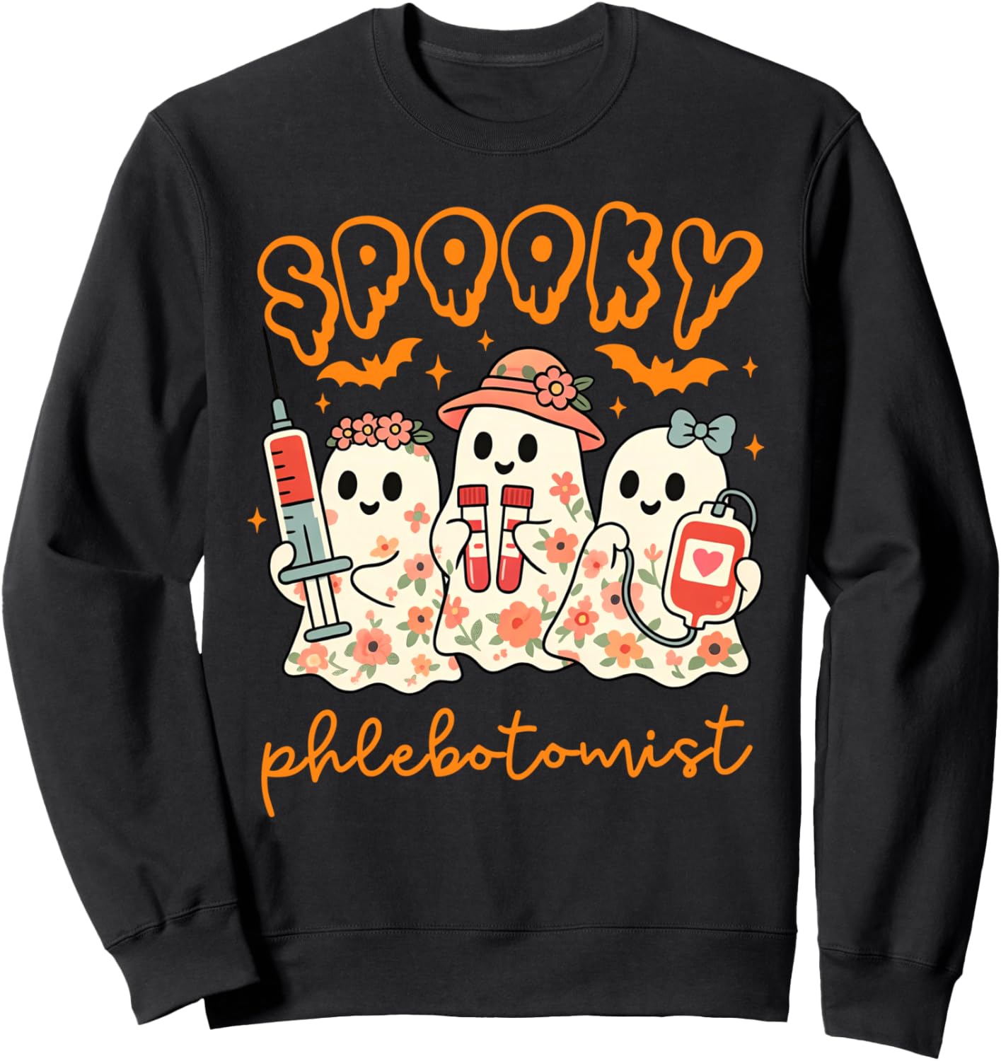 Spooky Phlebotomist Cute Ghost Phlebotomy Tech Halloween Sweatshirt