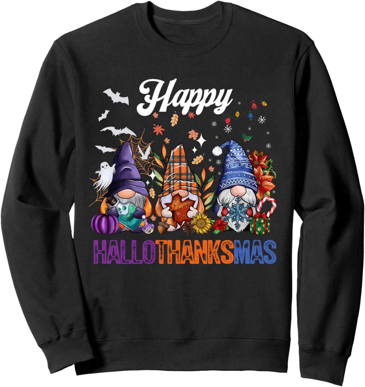 Happy Hallothanksmas Gnomes Lover Halloween Merry Christmas Sweatshirt