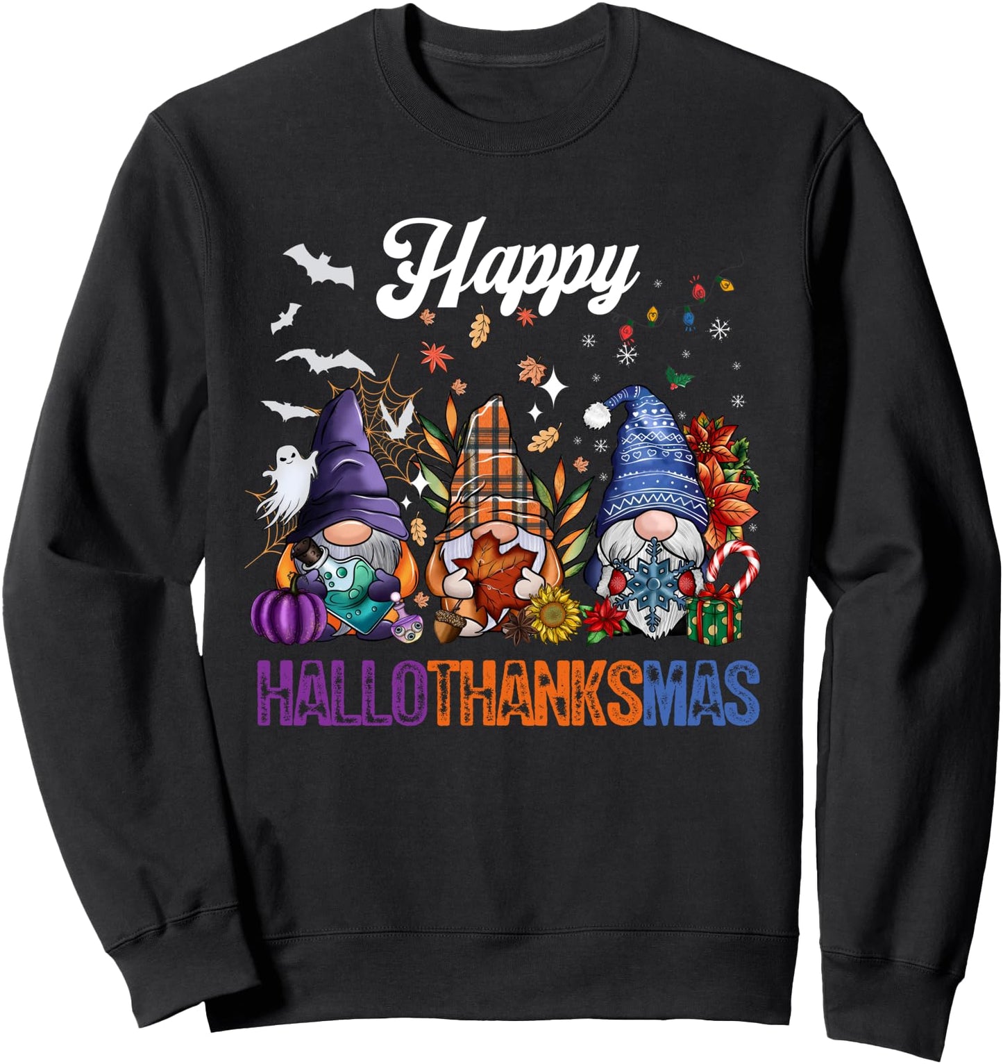 Happy Hallothanksmas Gnomes Lover Halloween Merry Christmas Sweatshirt