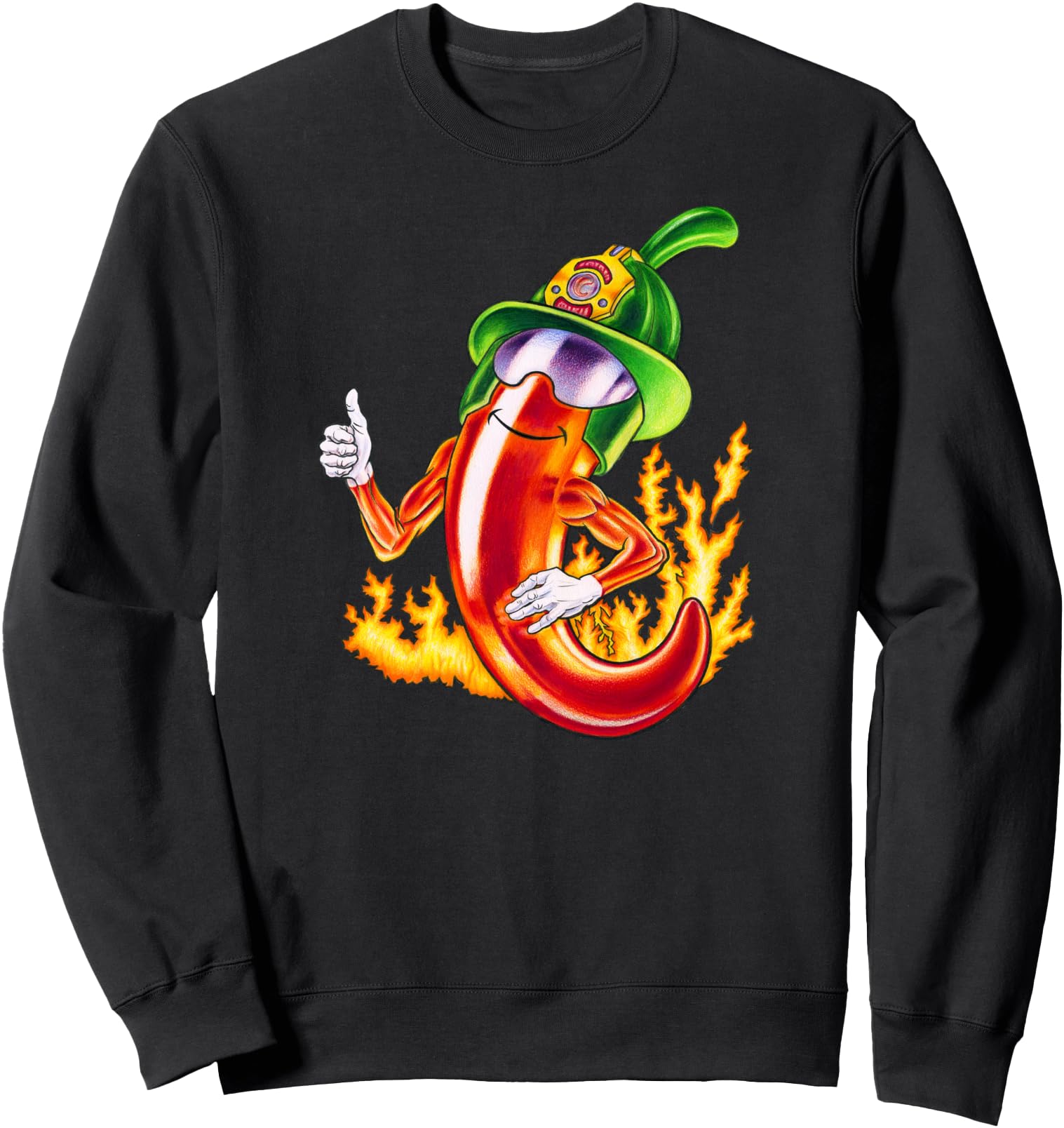 Spicy Firefighter Chili Cartoon Funny Fire Hero Drawing Sweatshirt