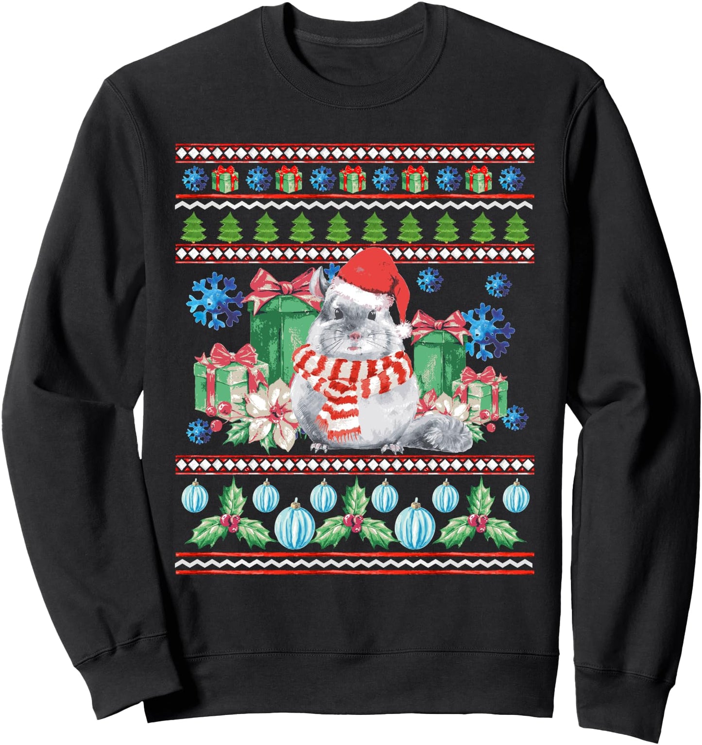 Funny Chinchilla Watercolor Graphic Christmas Sweatshirt