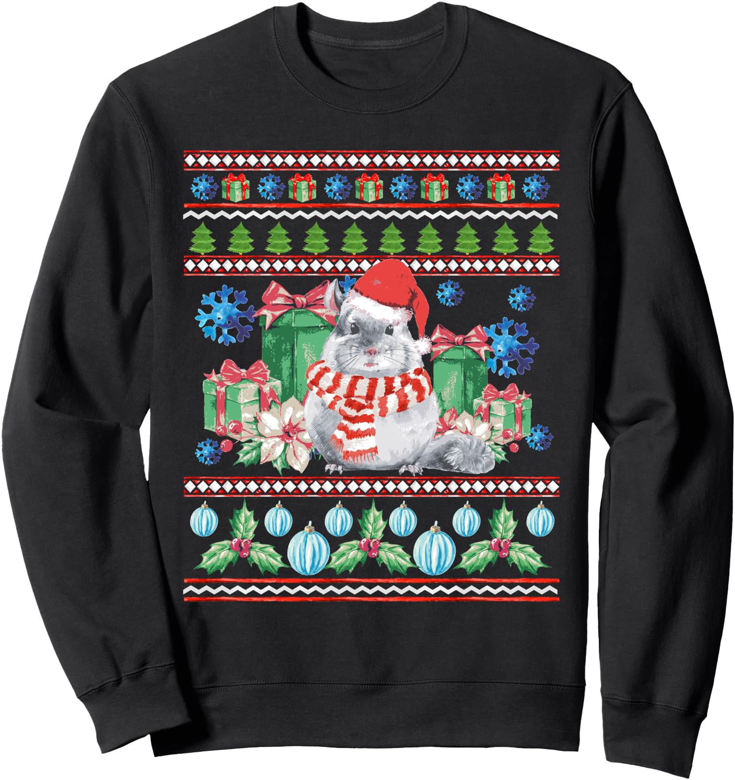 Funny Chinchilla Watercolor Graphic Christmas Sweatshirt