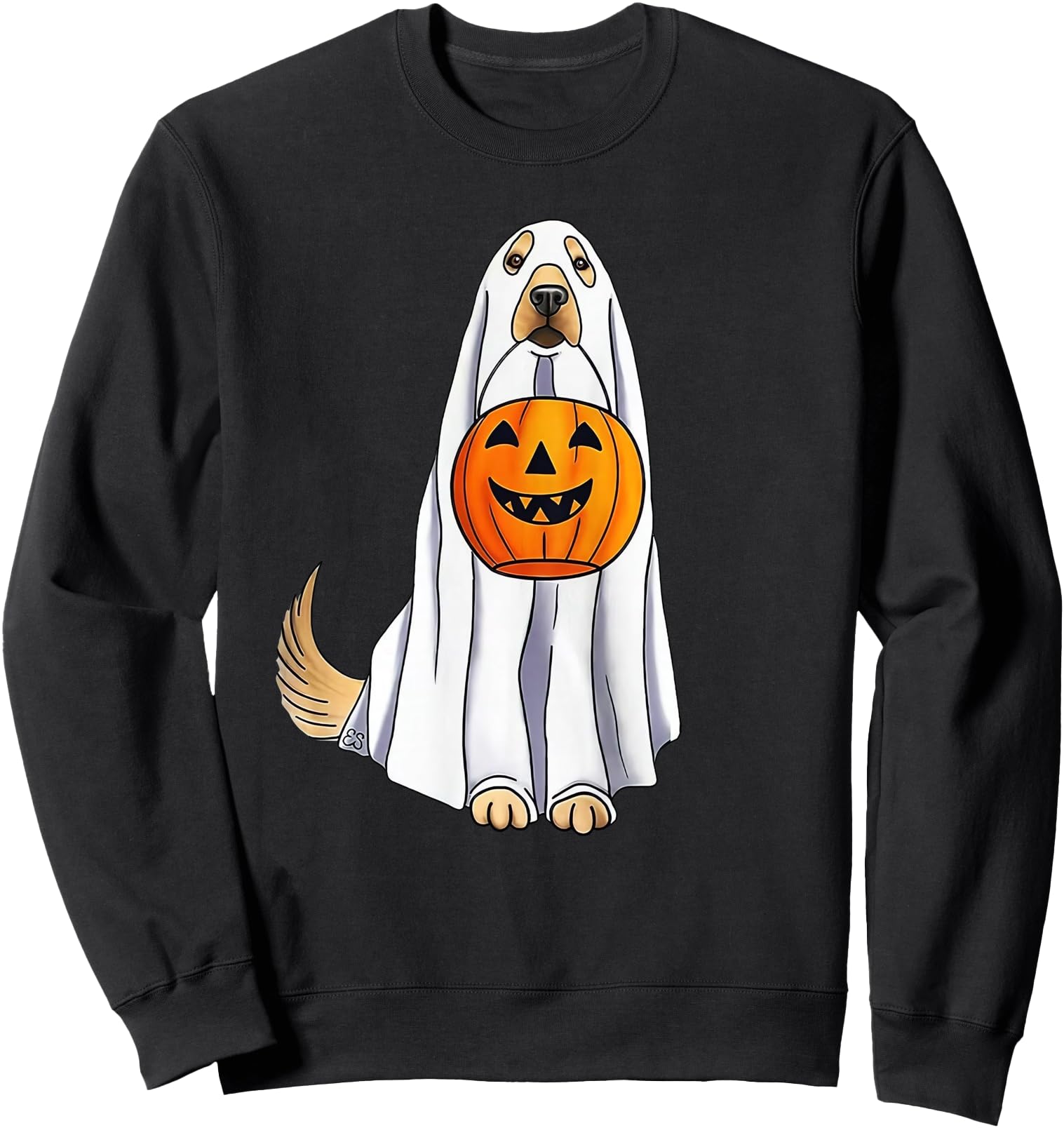 Funny Halloween Golden Retriever Dog Ghost and Pumpkin Women Sweatshirt