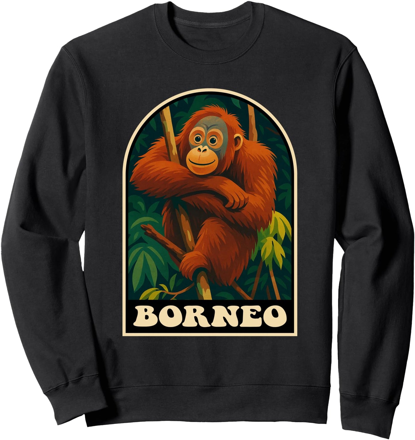 Borneo Orangutan Retro Jungle Wildlife Travel Art Sweatshirt