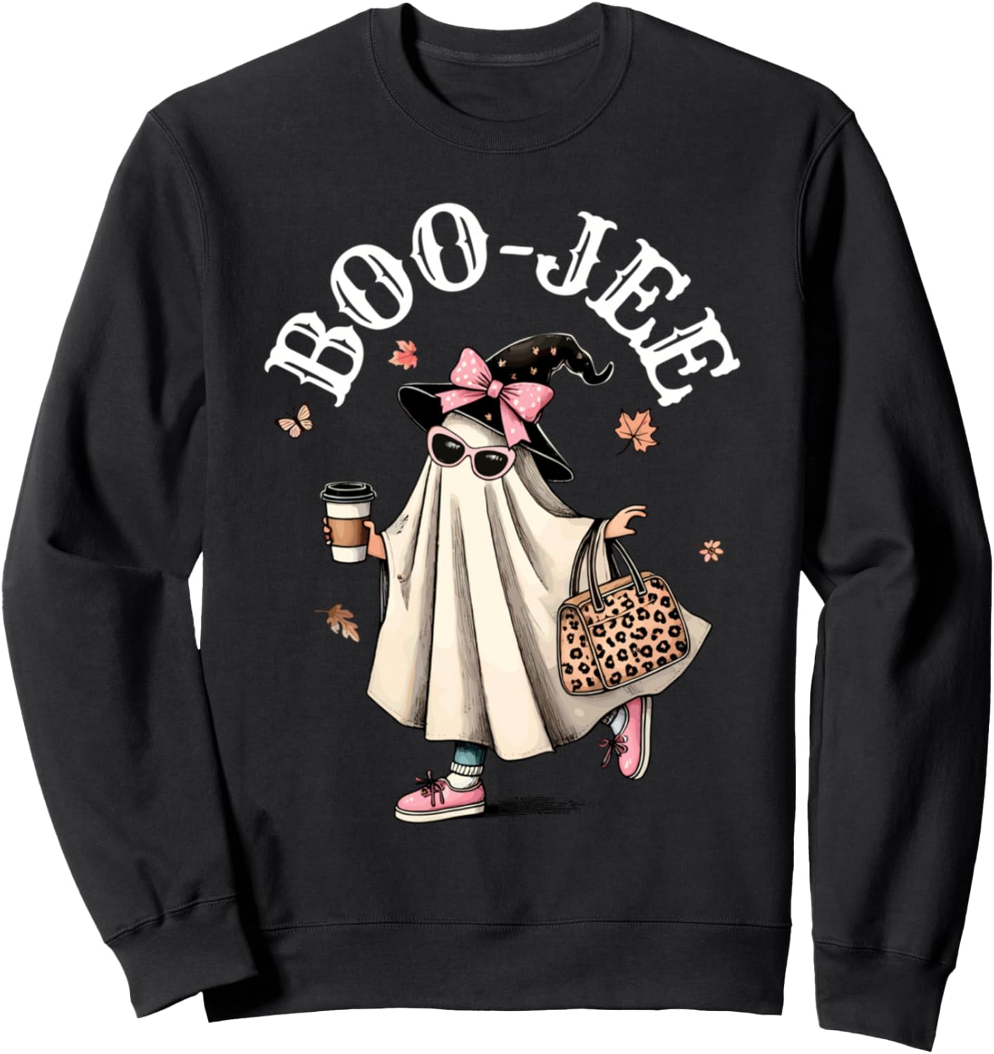 Cute Boo Jee Ghost Halloween Leopard Ghost Coffee Womens Sweatshirt