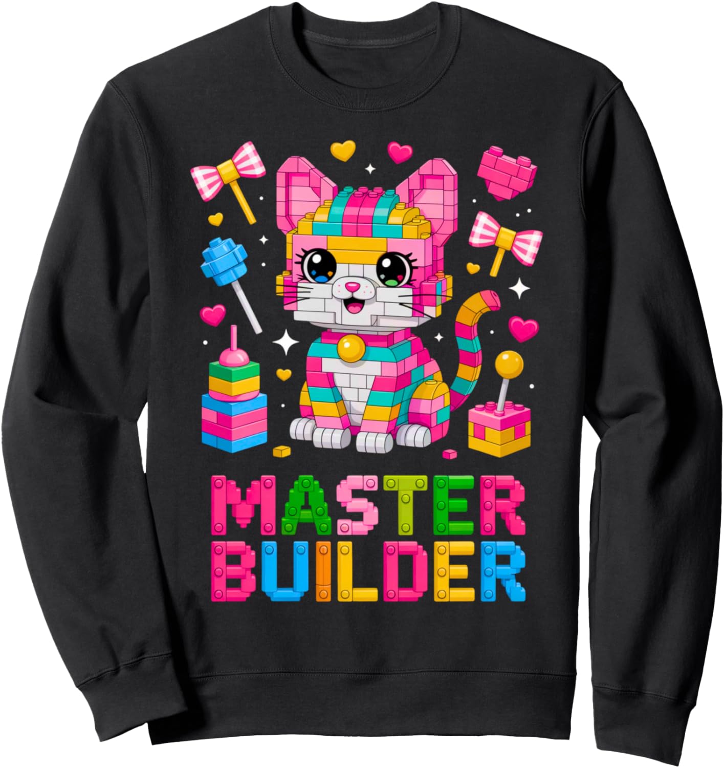 Master Builder Cat Lover Building Bricks Blocks Kids Girls Sweatshirt
