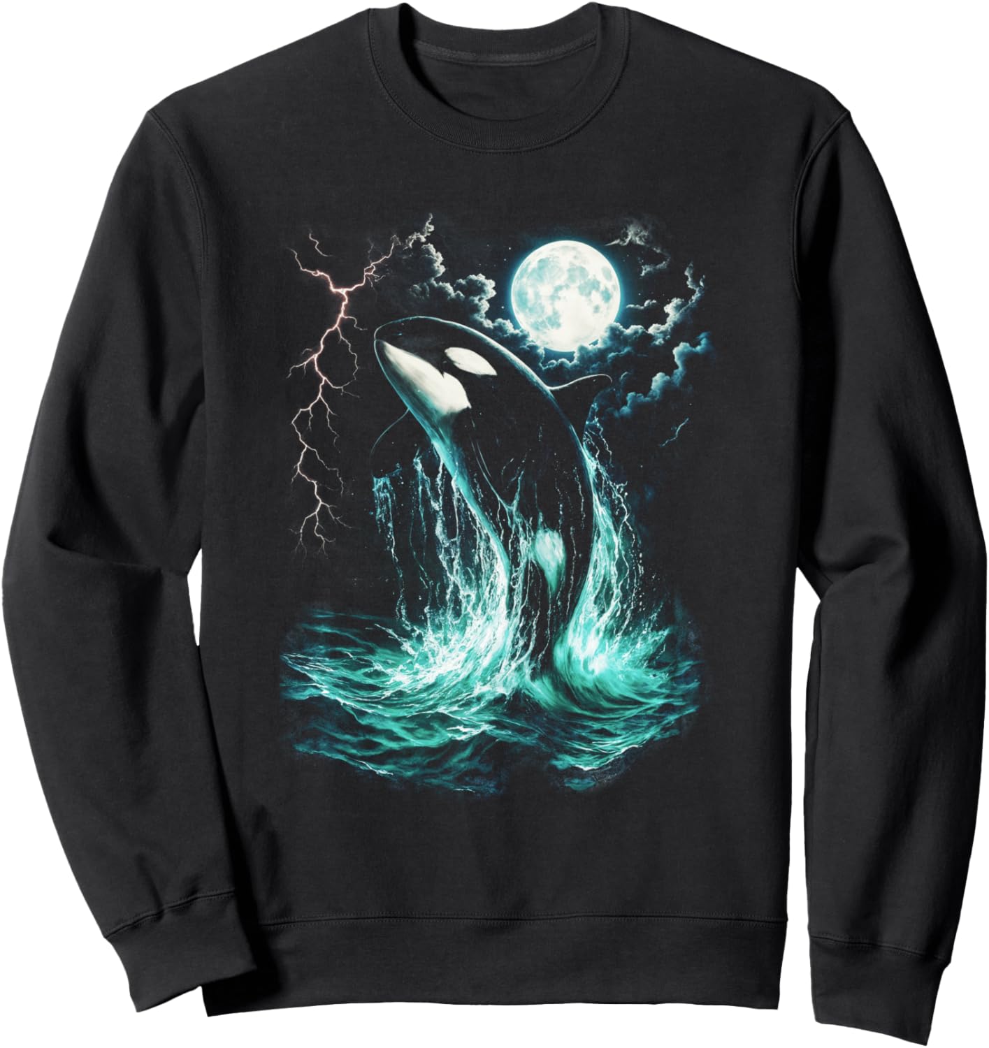 Orca Midnight Vintage Moonlight Ocean Lightning Men Boy Kids Sweatshirt