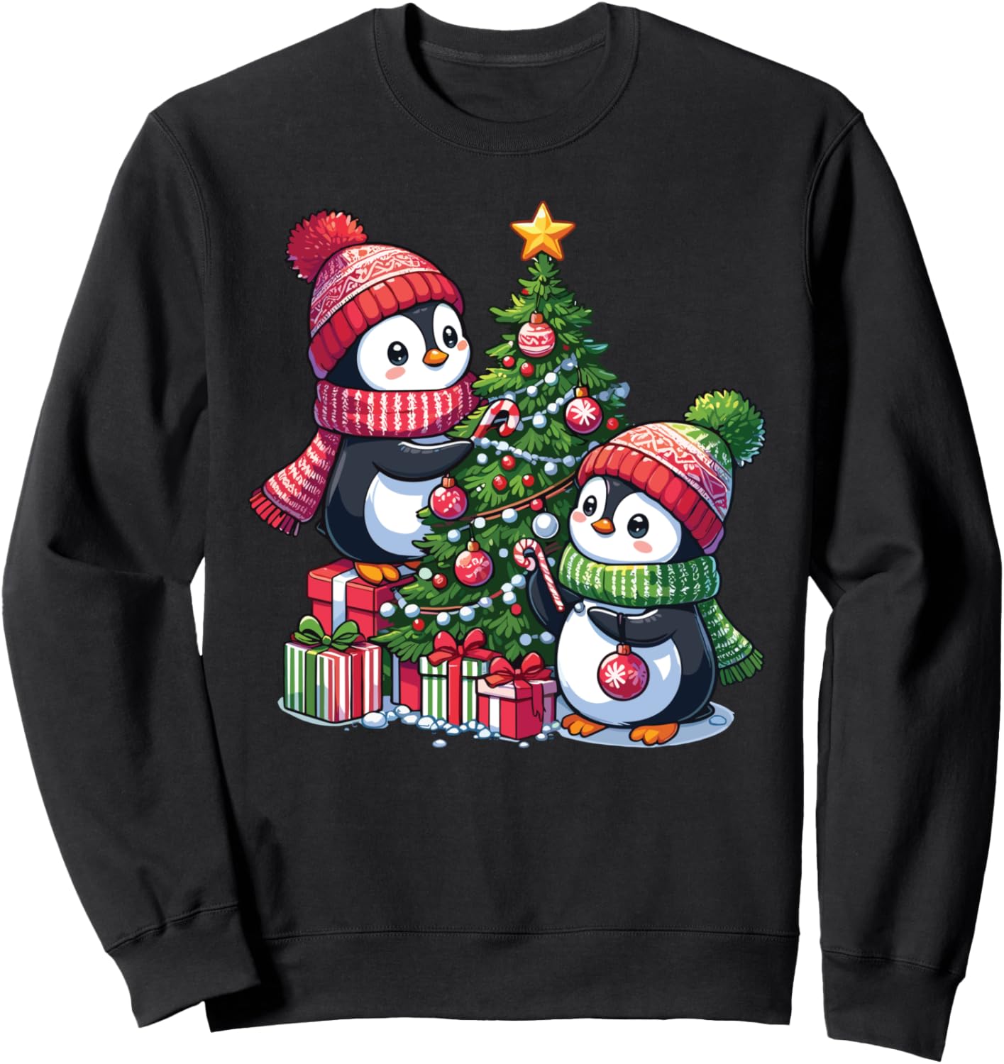 Christmas Penguins Tree Decorating Winter Holiday Sweatshirt
