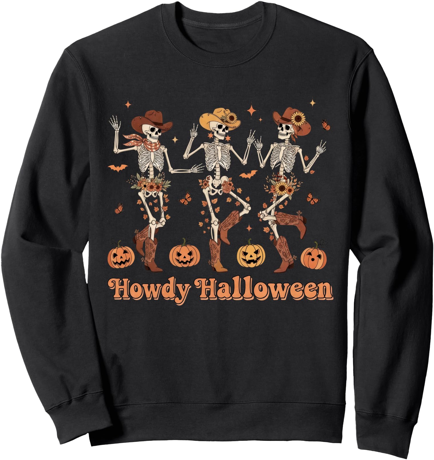 Howdy Halloween Cowboy Cowgirl Skeleton Dancing Sunflower Sweatshirt
