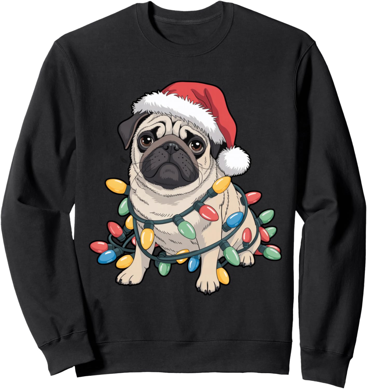 Santa Claus Pug Christmas Lights Funny Dog Lover Xmas Sweatshirt
