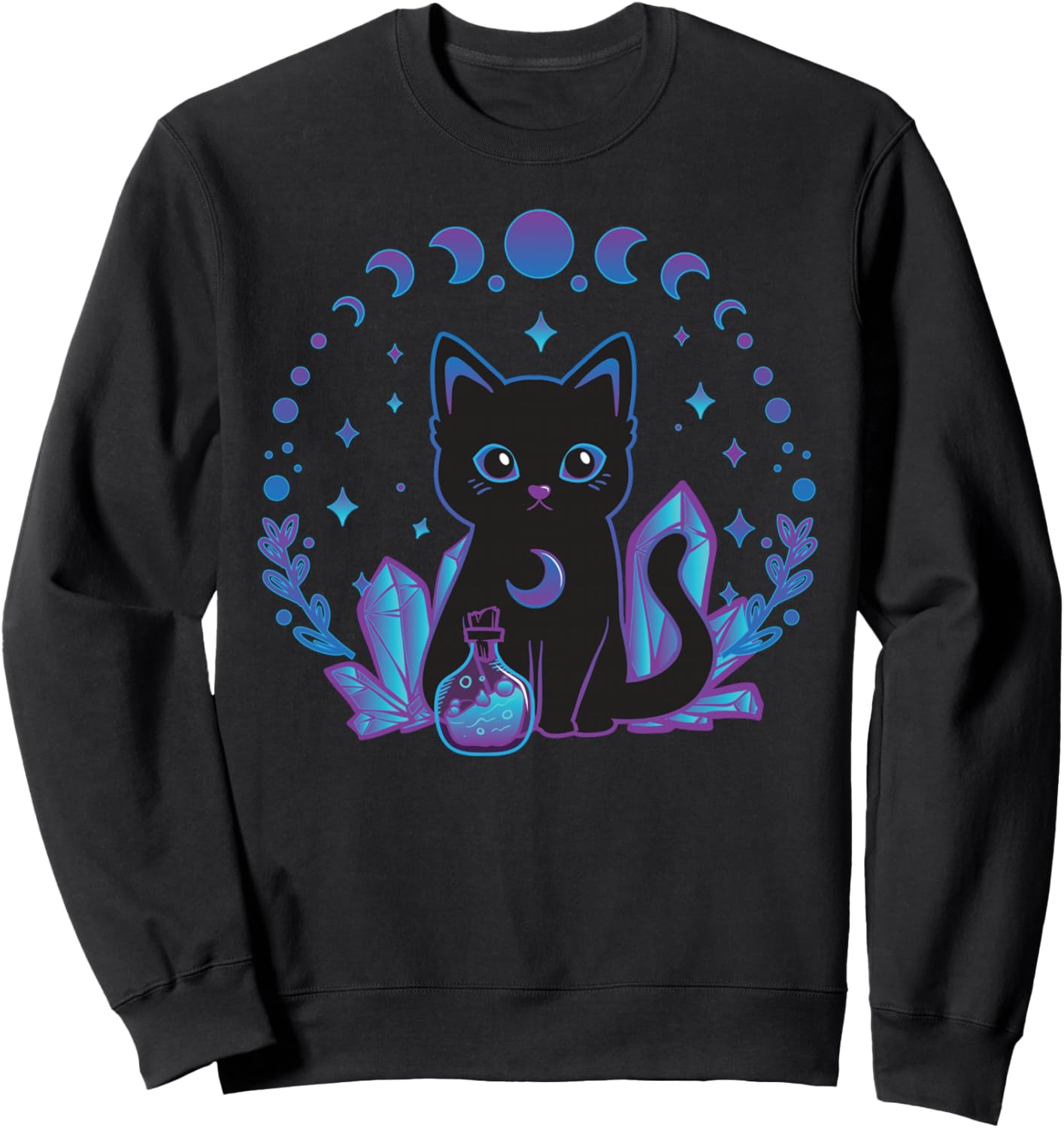 Black Witchy Cat Crystals Gothic Women Kawaii Pastel Goth Sweatshirt