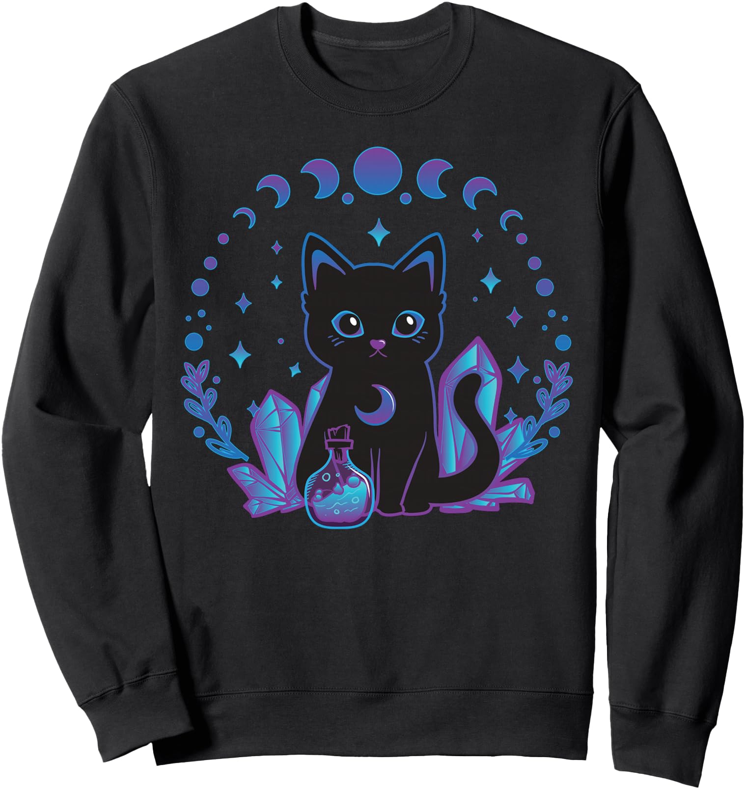 Black Witchy Cat Crystals Gothic Women Kawaii Pastel Goth Sweatshirt
