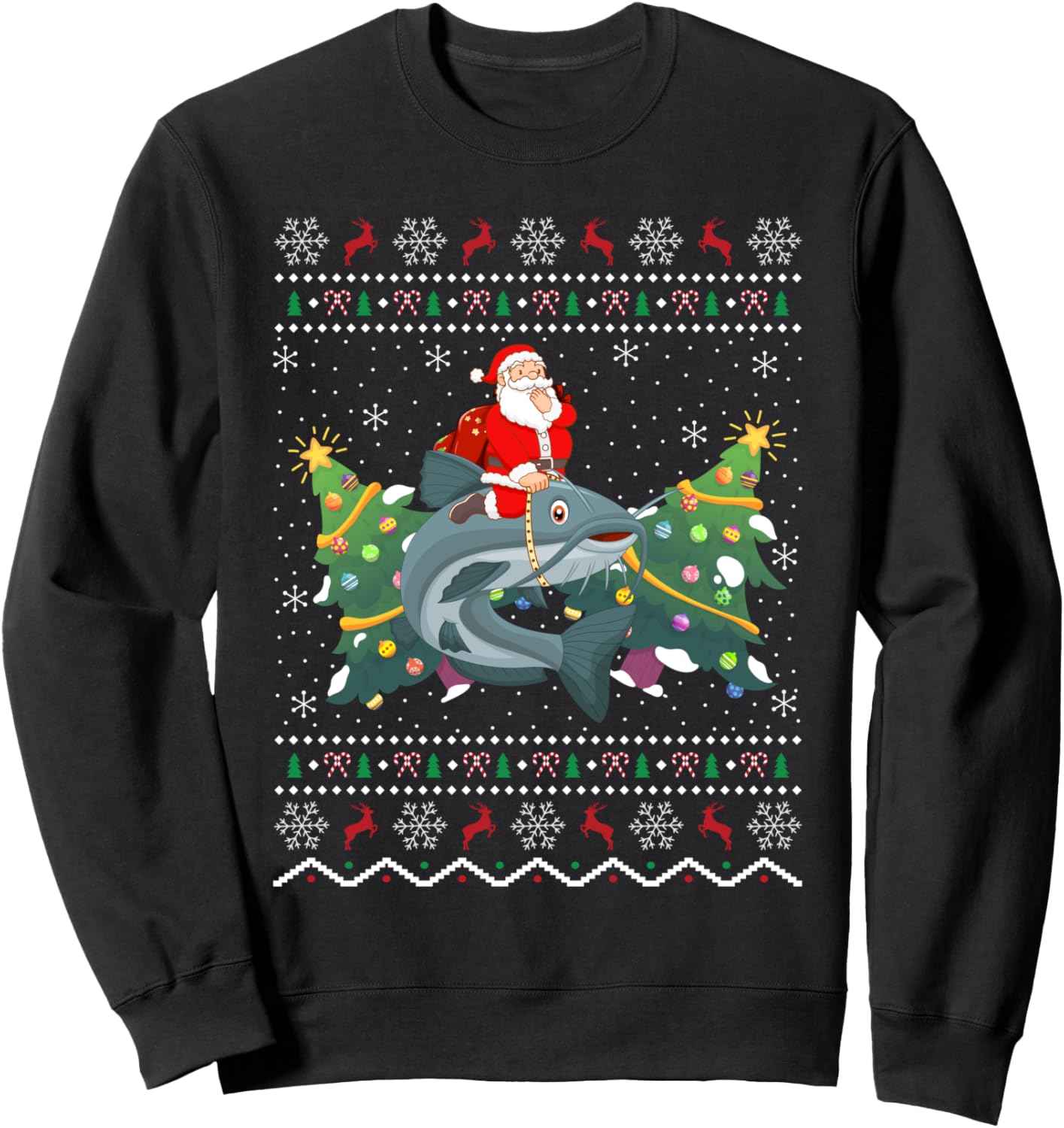 Catfish Lover Gift Ugly Santa Riding Catfish Christmas Sweatshirt